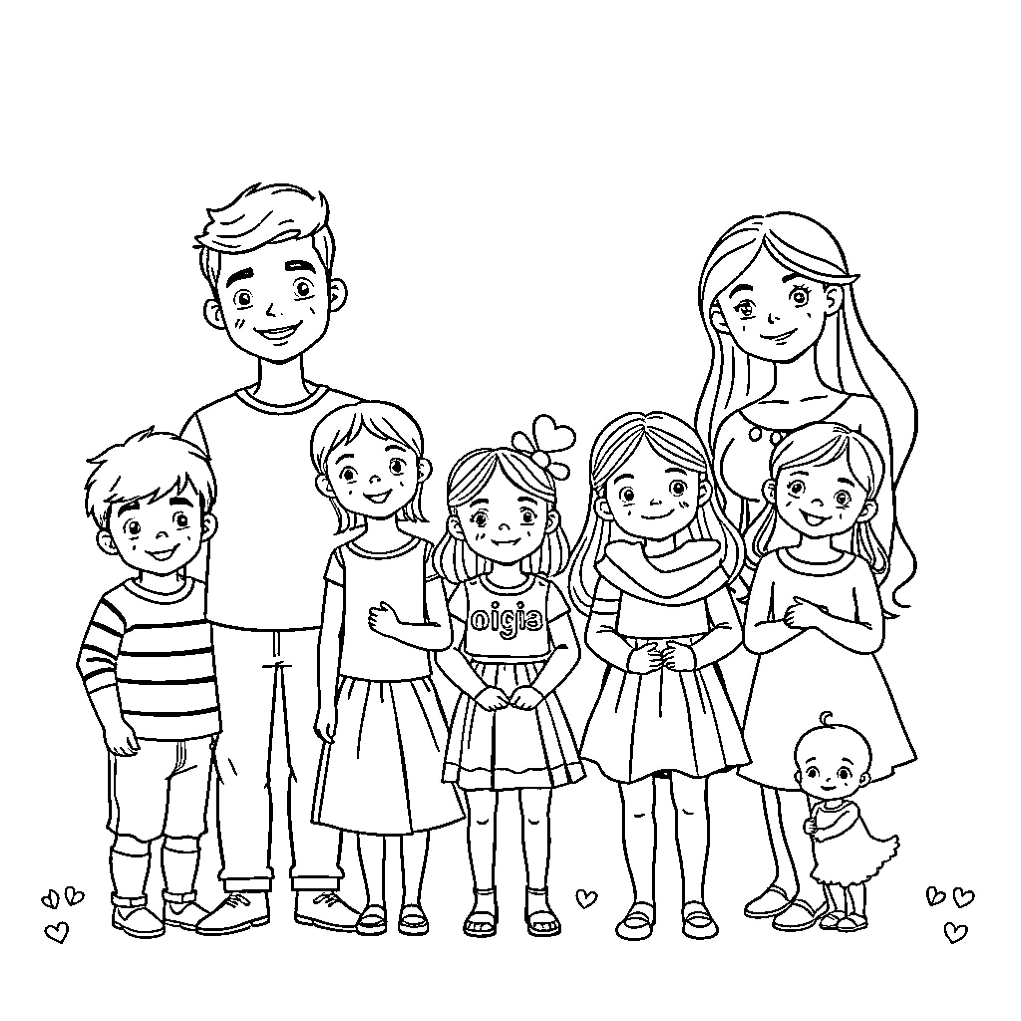 Family Enjoying Outdoor Outing Together Coloring Page (free black-and-white line drawing printable PDF for all, from beginners to advanced learners, including children, teens, adults, and seniors)