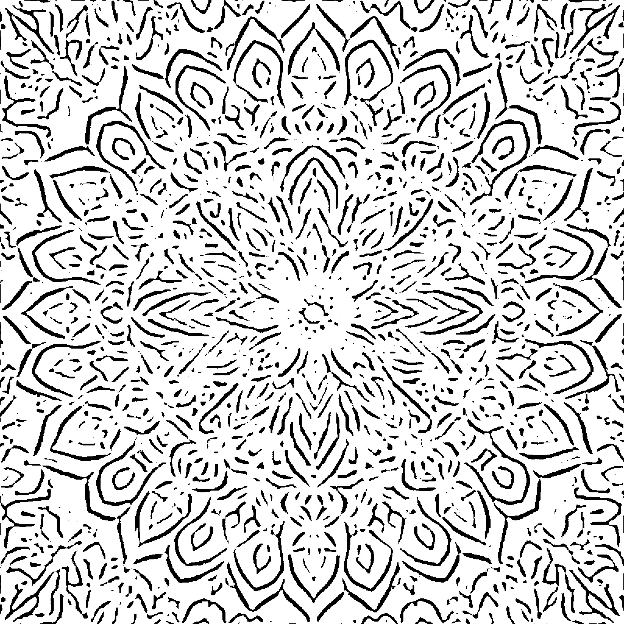 Mandala of intricate geometric patterns Coloring Page (free black-and-white line drawing printable PDF for all, from beginners to advanced learners, including children, teens, adults, and seniors)
