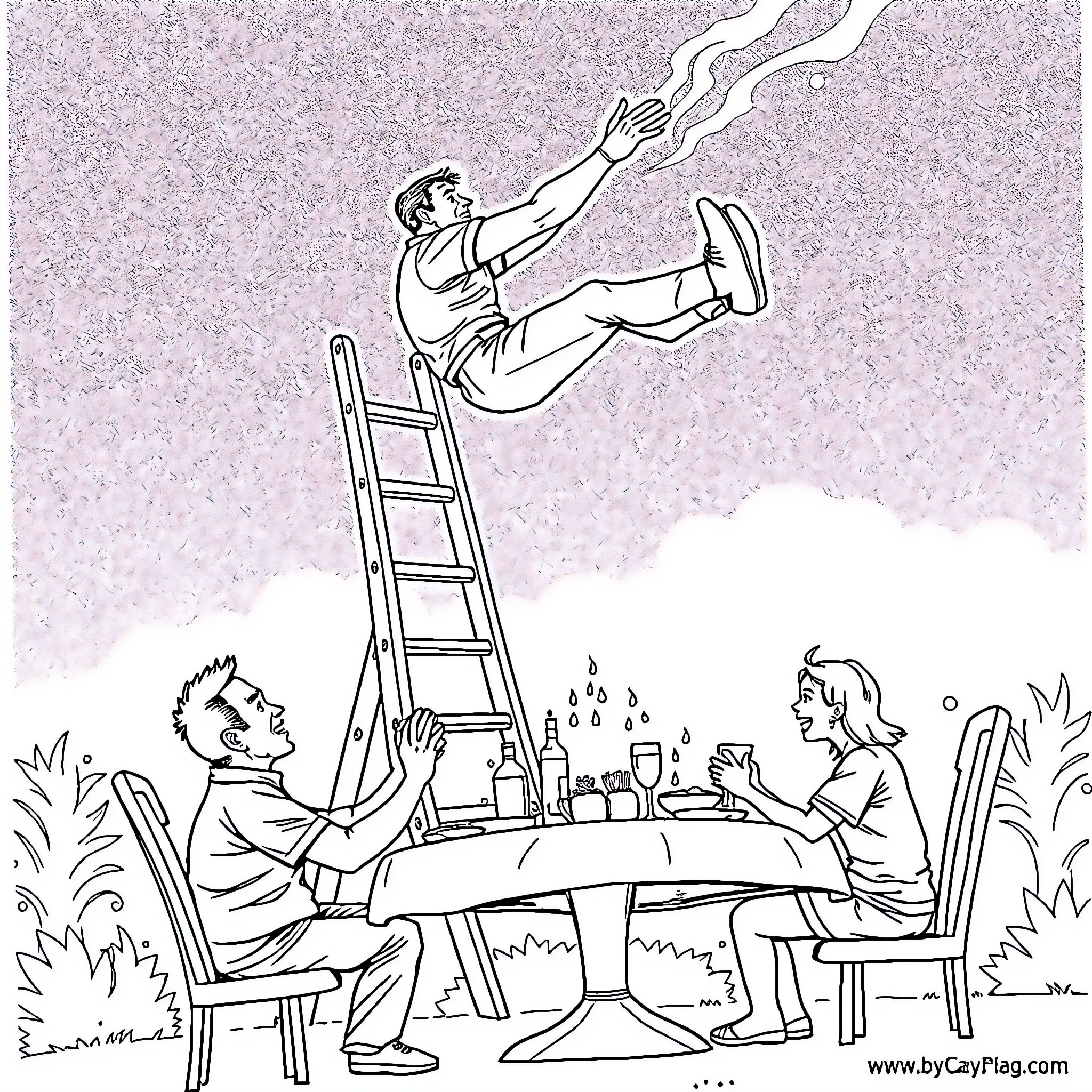 Jeff Hardy climbing a ladder in an unusual setting Coloring Page (free black-and-white line drawing printable PDF for all, from beginners to advanced learners, including children, teens, adults, and seniors)