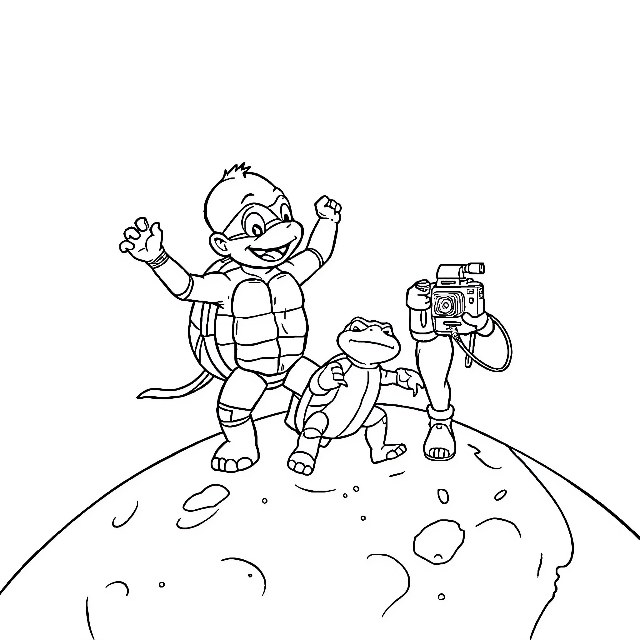 Mbappe and friends exploring the unknown Coloring Page (free black-and-white line drawing printable PDF for all, from beginners to advanced learners, including children, teens, adults, and seniors)