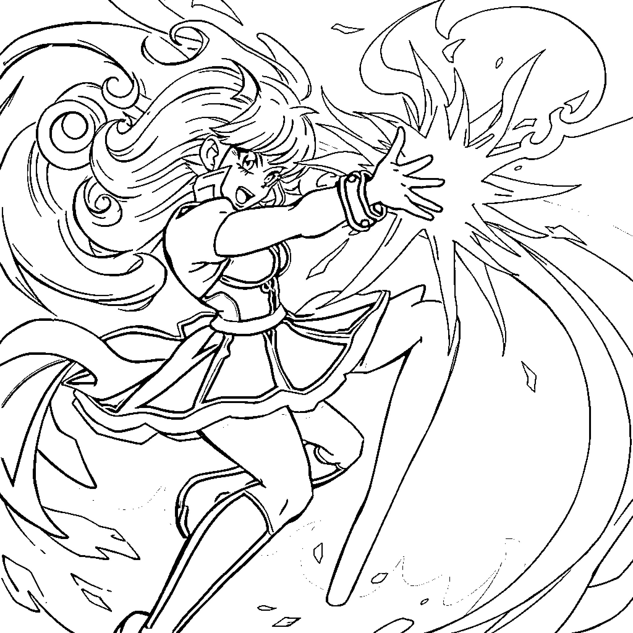 Lumina's Radiant Sorcery Coloring Page (free black-and-white line drawing printable PDF for all, from beginners to advanced learners, including children, teens, adults, and seniors)