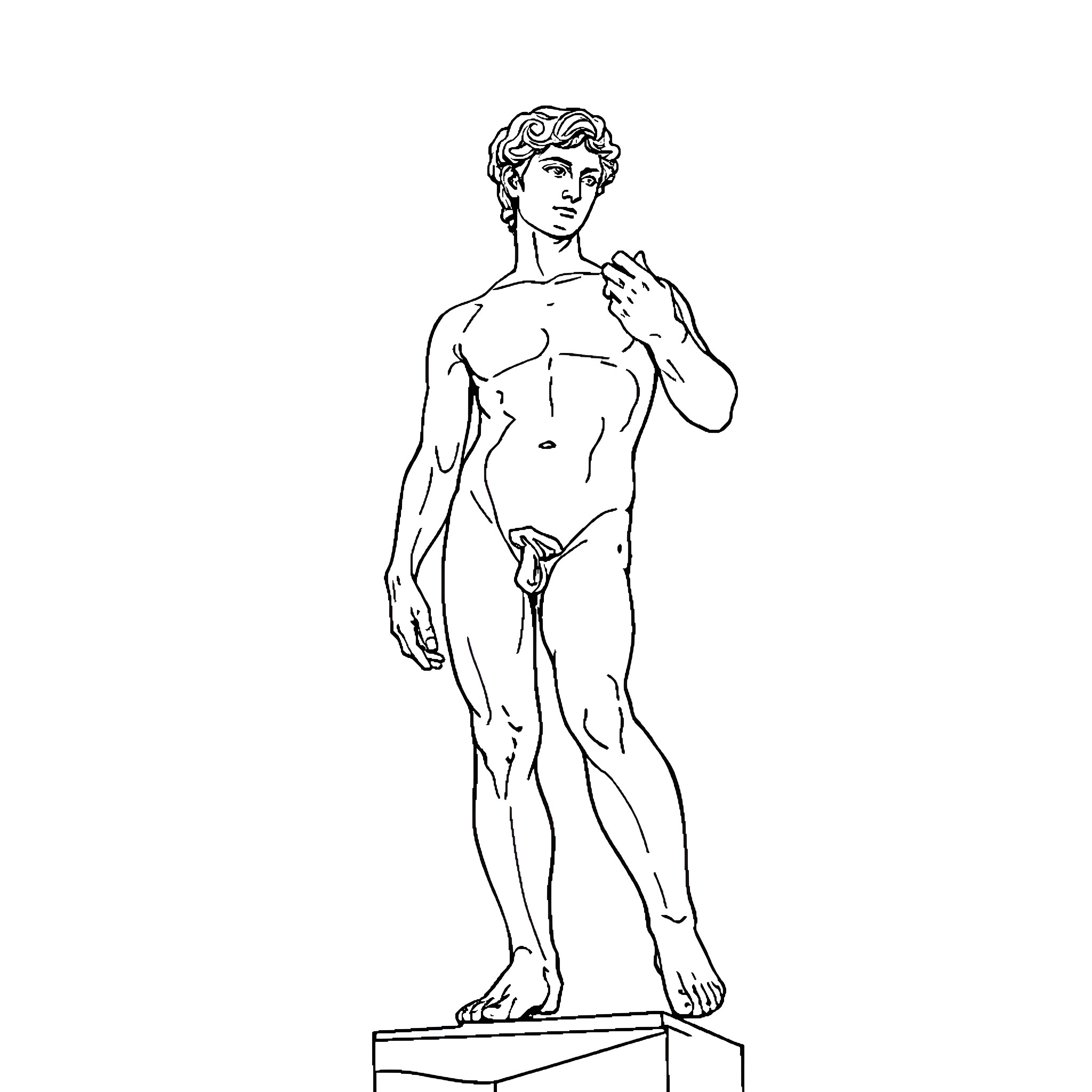 David displaying classical figure posture Coloring Page (free black-and-white line drawing printable PDF for all, from beginners to advanced learners, including children, teens, adults, and seniors)
