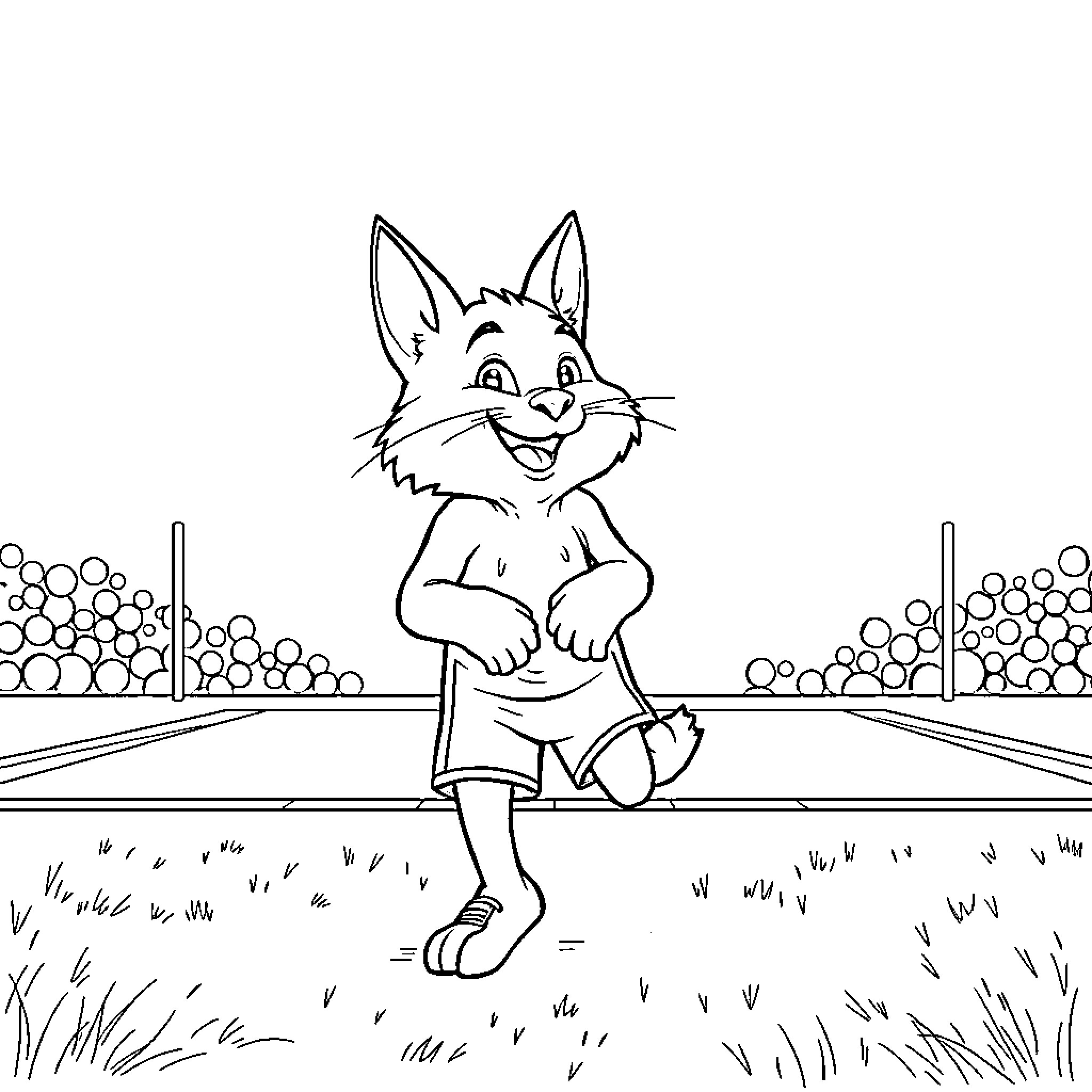 Boy rabbit joyfully hopping in the field Coloring Page (free black-and-white line drawing printable PDF for all, from beginners to advanced learners, including children, teens, adults, and seniors)