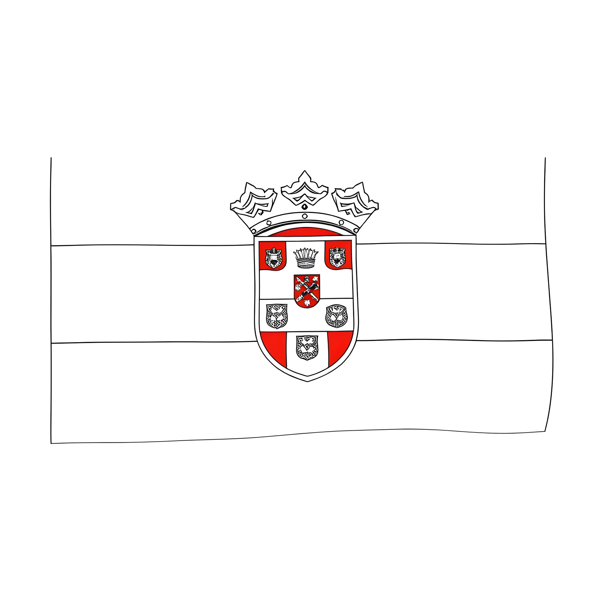 Croatian Flag with Coat of Arms Coloring Page (free black-and-white line drawing printable PDF for all, from beginners to advanced learners, including children, teens, adults, and seniors)
