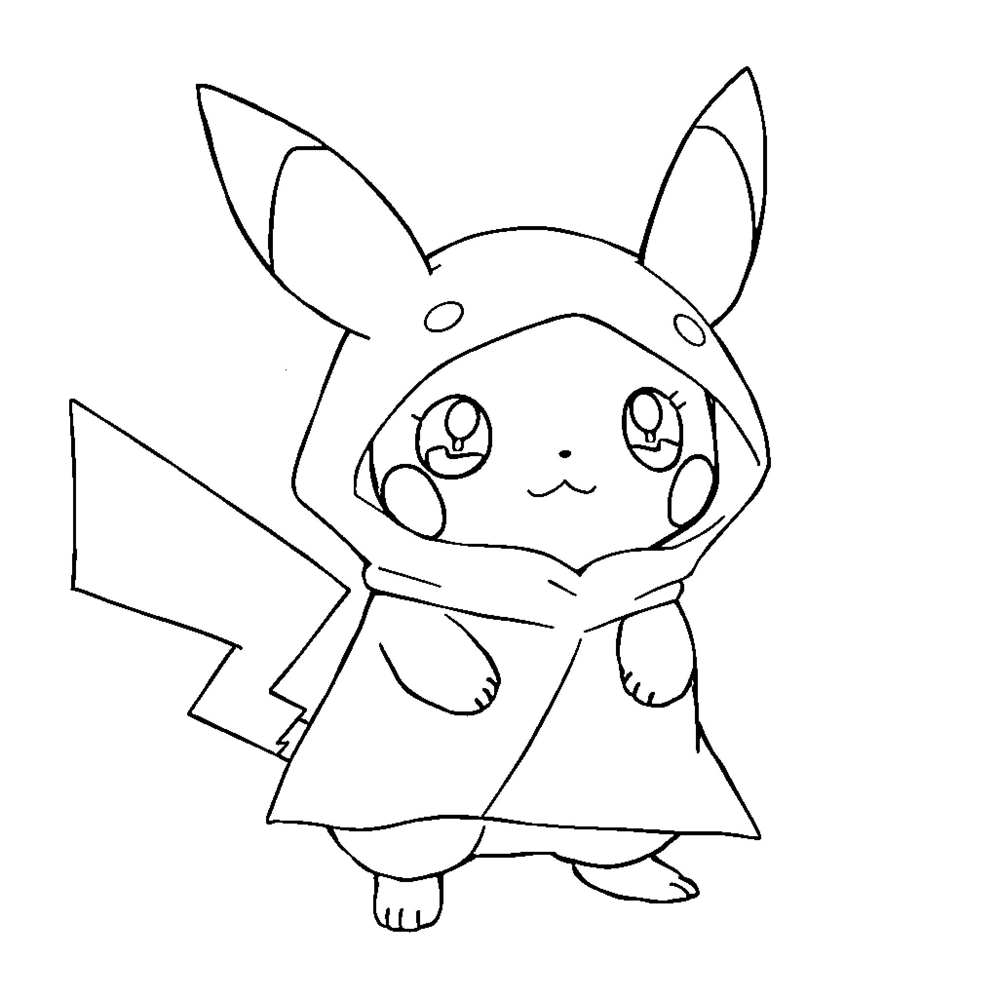 Mimikyu in a cozy outfit Coloring Page (free black-and-white line drawing printable PDF for all, from beginners to advanced learners, including children, teens, adults, and seniors)