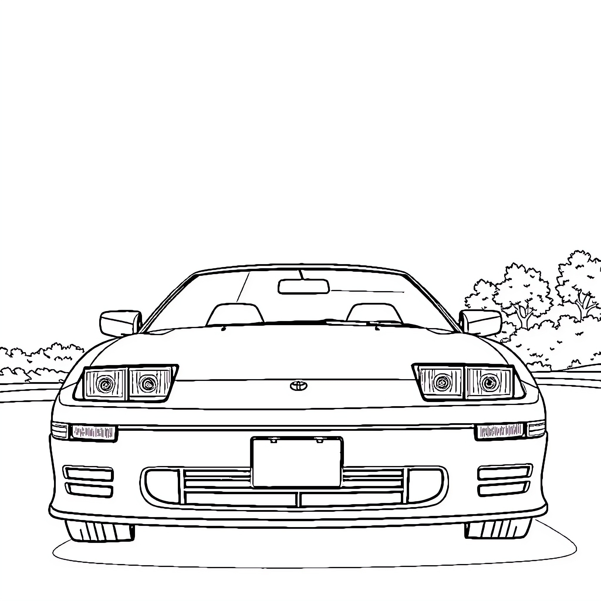 Toyota A86 sports car on the road Coloring Page (free black-and-white line drawing printable PDF for all, from beginners to advanced learners, including children, teens, adults, and seniors)