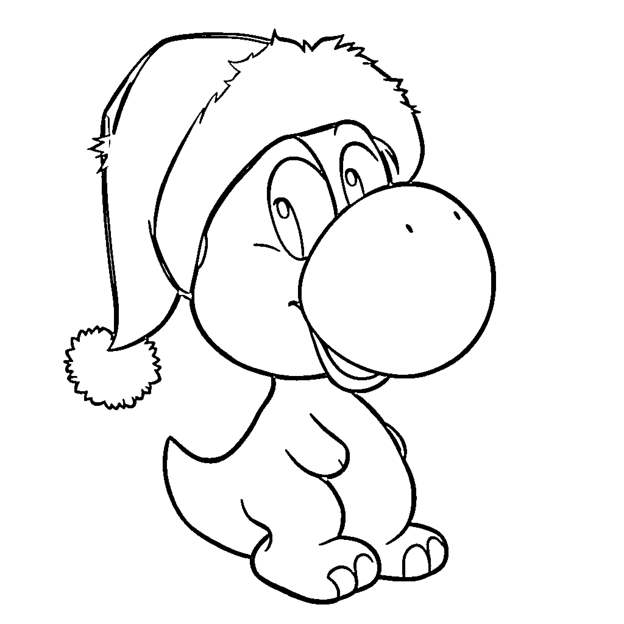 Yoshi the Curious Dinosaur Coloring Page (free black-and-white line drawing printable PDF for all, from beginners to advanced learners, including children, teens, adults, and seniors)