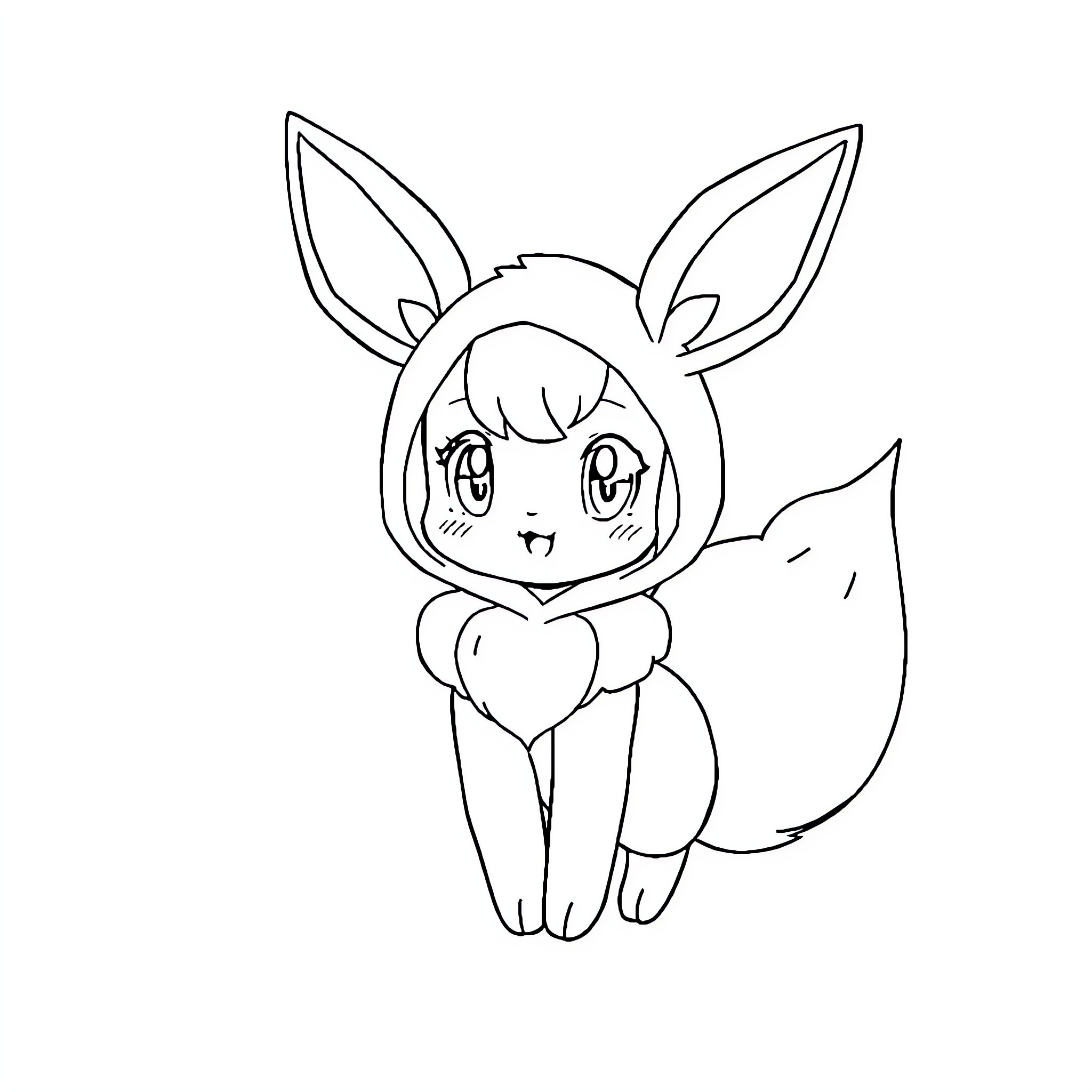 Kuromi dressed as a cute animal character Coloring Page (free black-and-white line drawing printable PDF for all, from beginners to advanced learners, including children, teens, adults, and seniors)