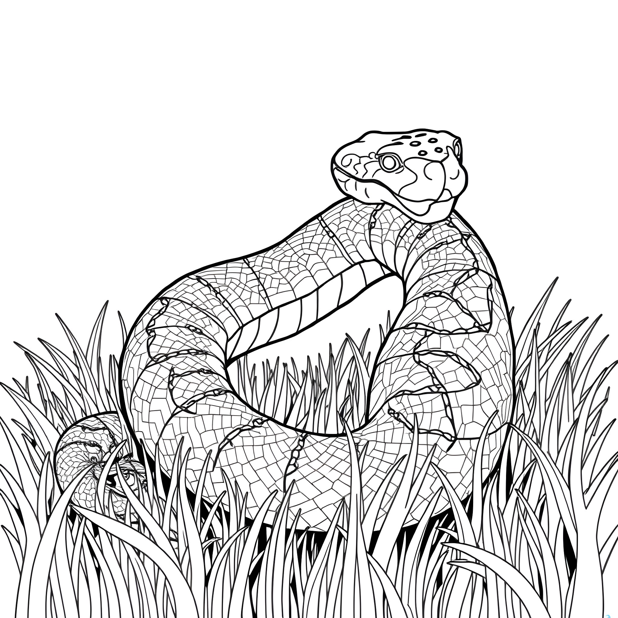 Dendroaspis Angusticeps Exploring the Grassy Terrain Coloring Page (free black-and-white line drawing printable PDF for all, from beginners to advanced learners, including children, teens, adults, and seniors)