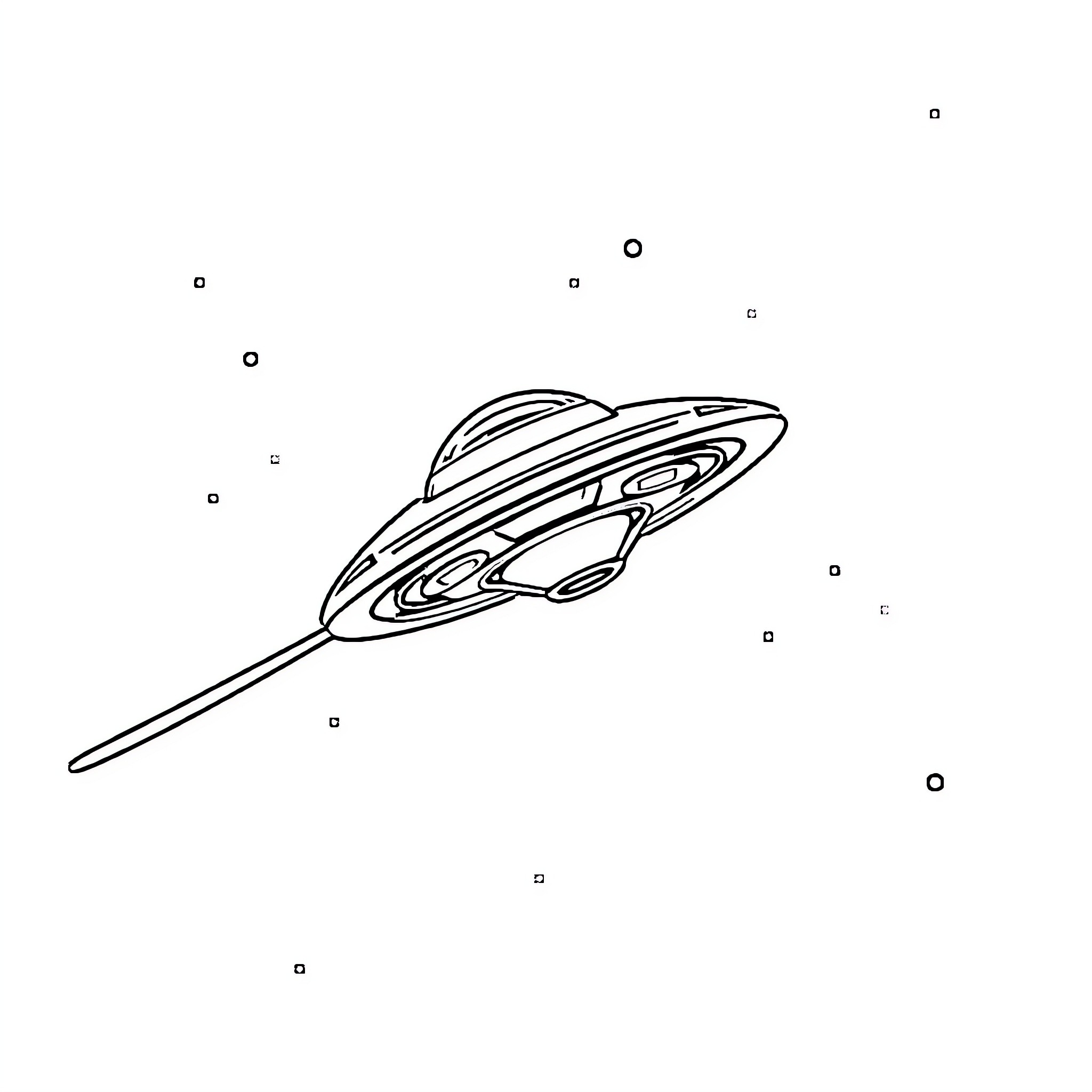 UFO soaring through the starry night sky Coloring Page (free black-and-white line drawing printable PDF for all, from beginners to advanced learners, including children, teens, adults, and seniors)