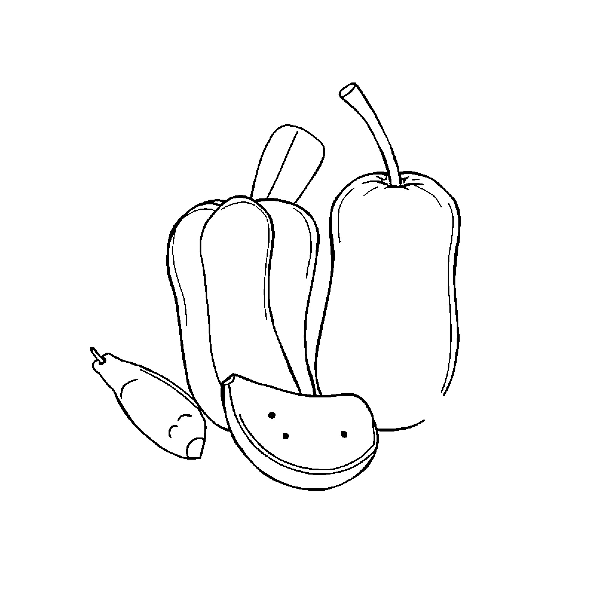 Couple of smiling vegetables Coloring Page (free black-and-white line drawing printable PDF for all, from beginners to advanced learners, including children, teens, adults, and seniors)