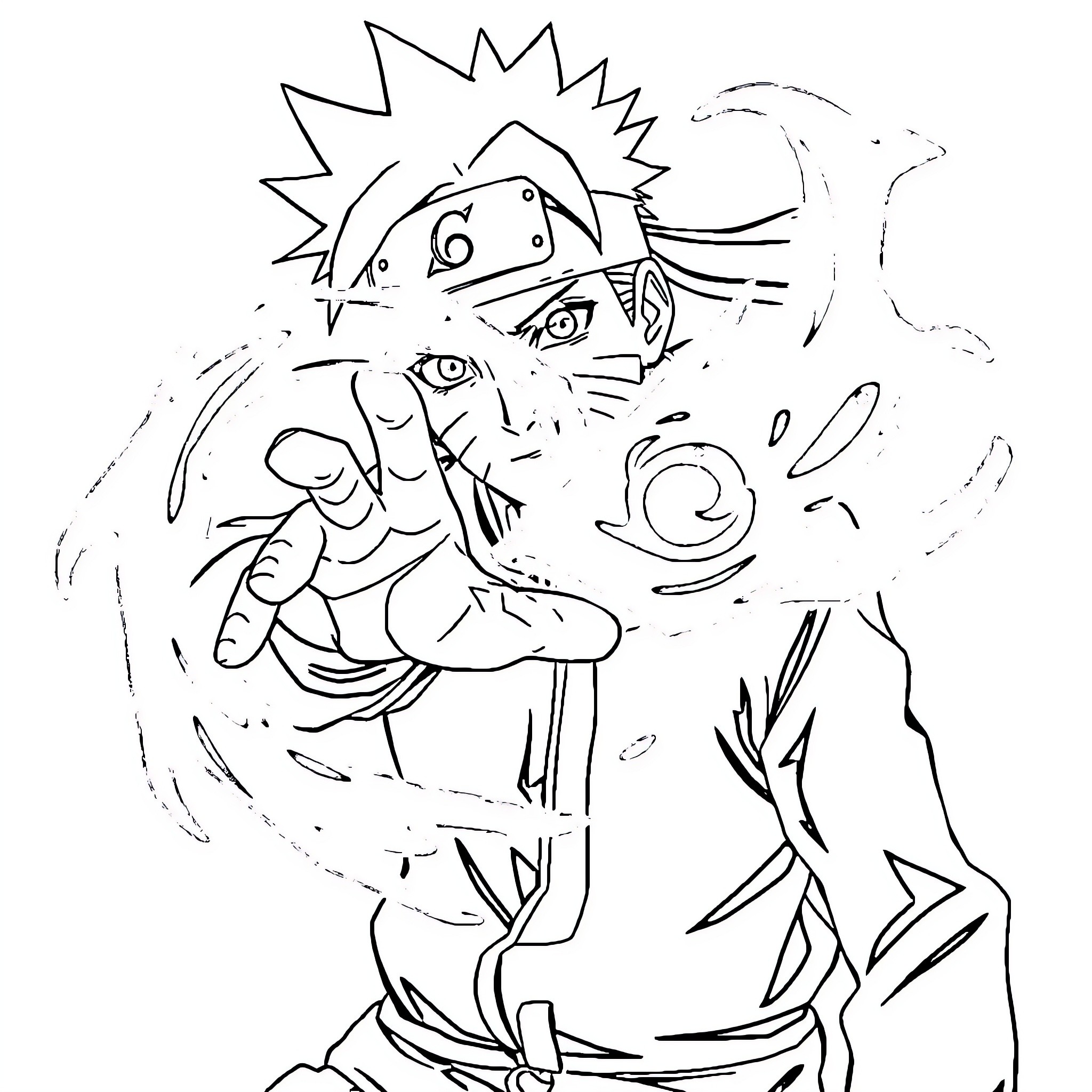 Naruto in action-packed ninja pose Coloring Page (free black-and-white line drawing printable PDF for all, from beginners to advanced learners, including children, teens, adults, and seniors)