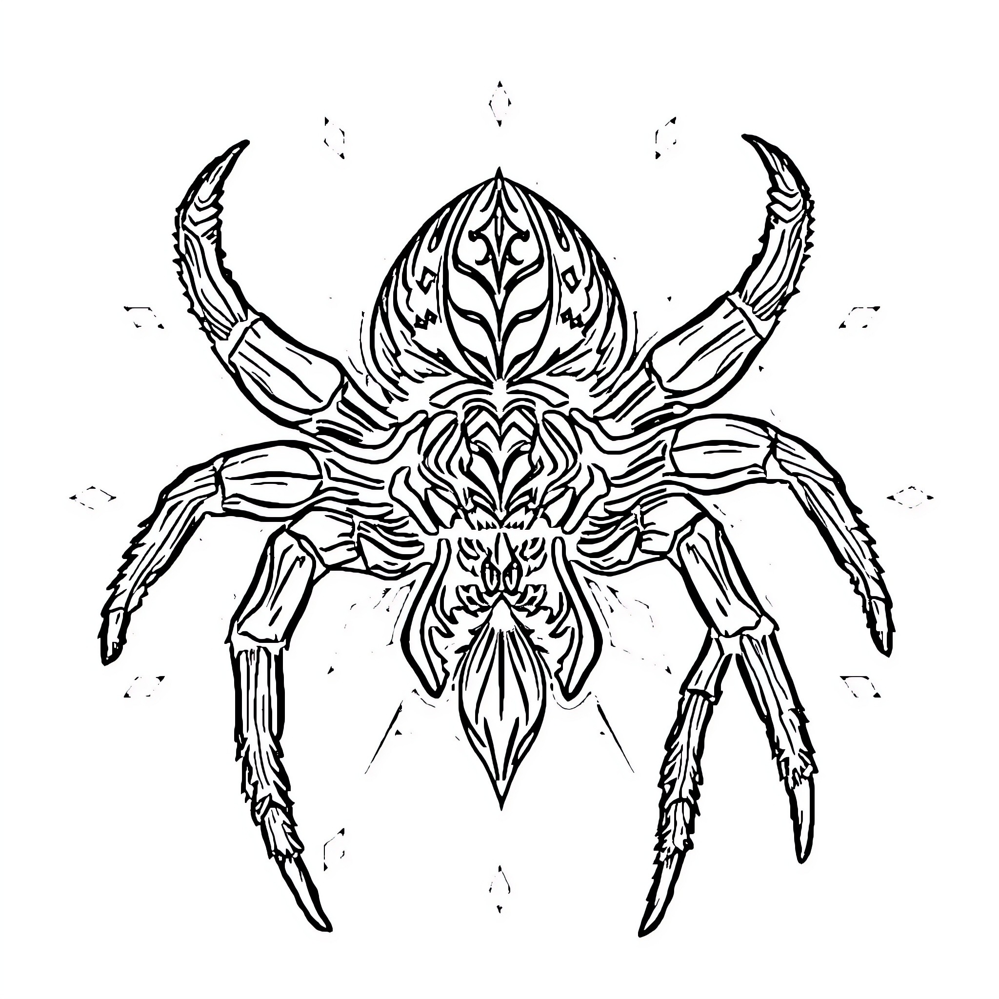 Spider with ornate and intricate design Coloring Page (free black-and-white line drawing printable PDF for all, from beginners to advanced learners, including children, teens, adults, and seniors)
