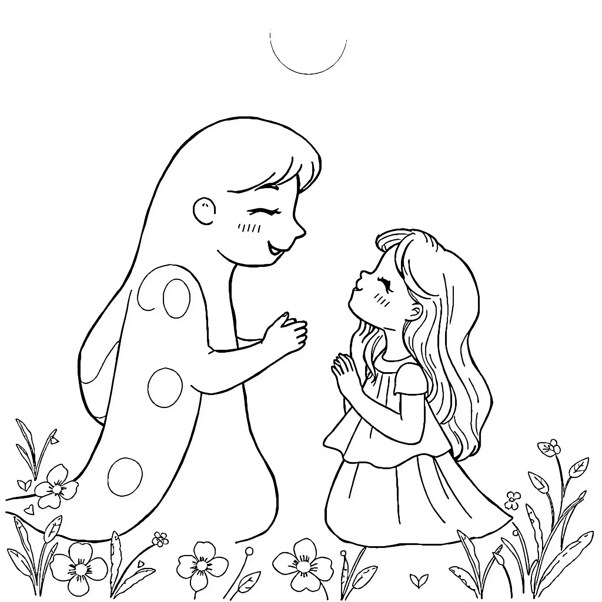 Peso Pluma - Friends in the Garden Coloring Page (free black-and-white line drawing printable PDF for all, from beginners to advanced learners, including children, teens, adults, and seniors)