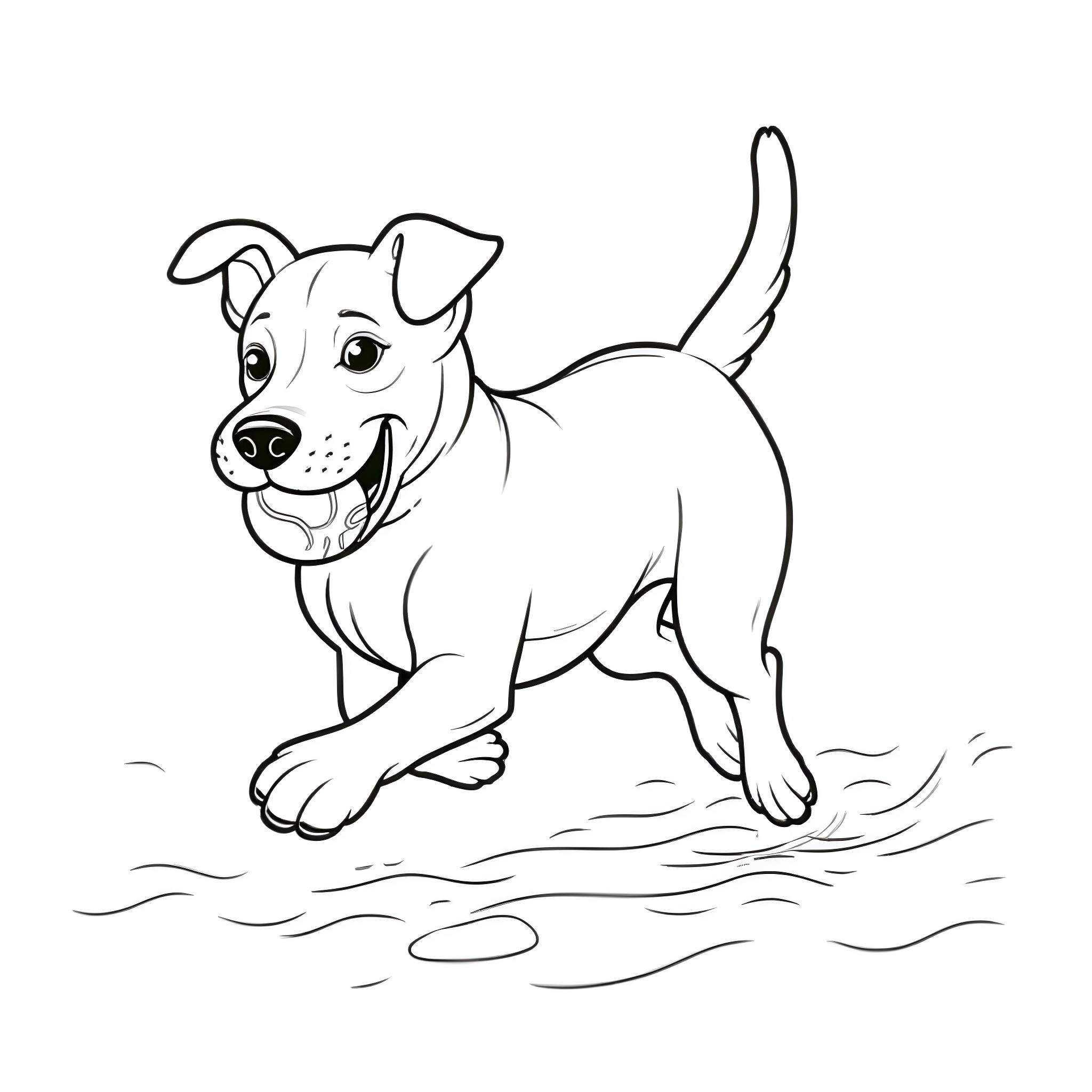 Jack Russell Terrier playing in the water Coloring Page (free black-and-white line drawing printable PDF for all, from beginners to advanced learners, including children, teens, adults, and seniors)