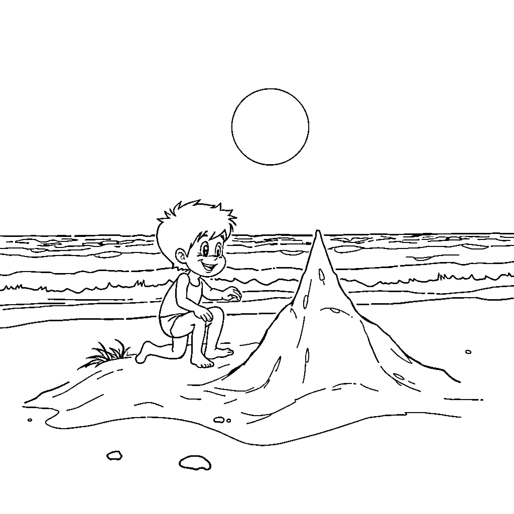 Chase through the Dunes on the Beach Coloring Page (free black-and-white line drawing printable PDF for all, from beginners to advanced learners, including children, teens, adults, and seniors)