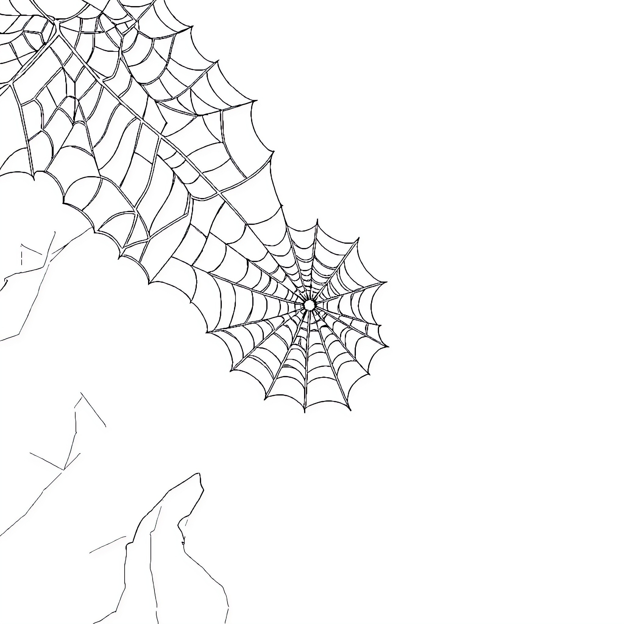Spiderweb adorning the corner Coloring Page (free black-and-white line drawing printable PDF for all, from beginners to advanced learners, including children, teens, adults, and seniors)