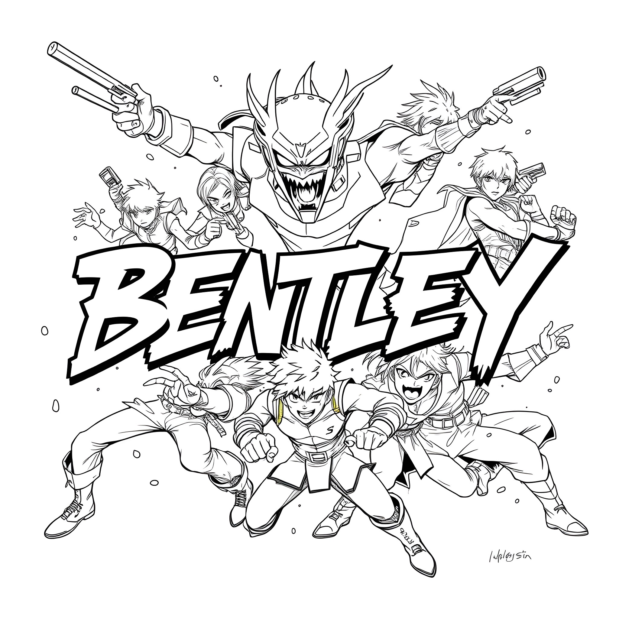 Bentley: Action-Packed Adventure Coloring Page (free black-and-white line drawing printable PDF for all, from beginners to advanced learners, including children, teens, adults, and seniors)