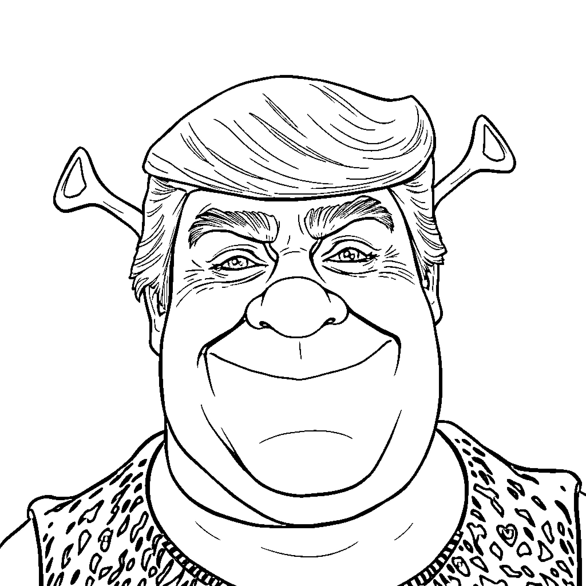 Trump's Comical Caricature Portrayal Coloring Page (free black-and-white line drawing printable PDF for all, from beginners to advanced learners, including children, teens, adults, and seniors)