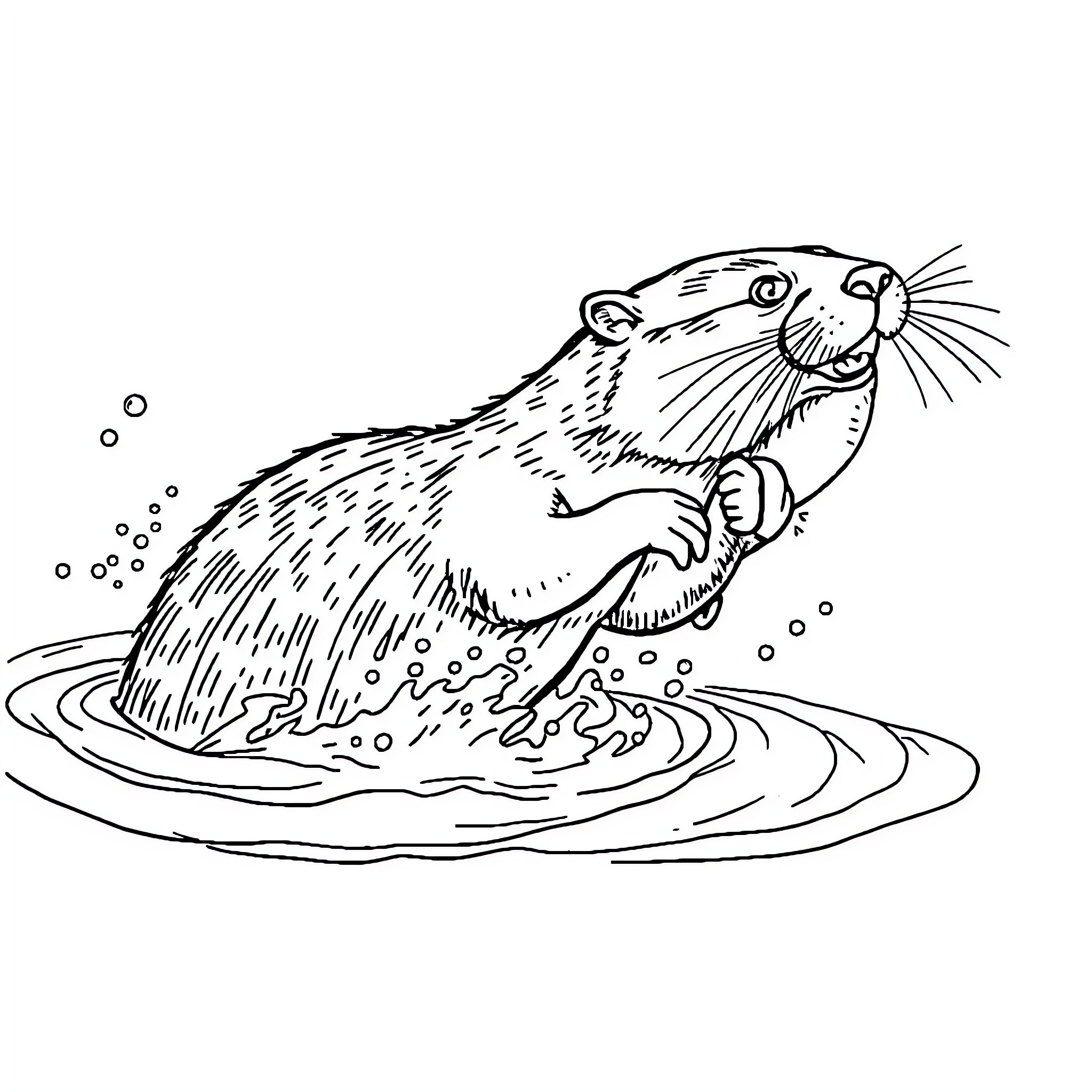 Otter splashing playfully in water Coloring Page (free black-and-white line drawing printable PDF for all, from beginners to advanced learners, including children, teens, adults, and seniors)