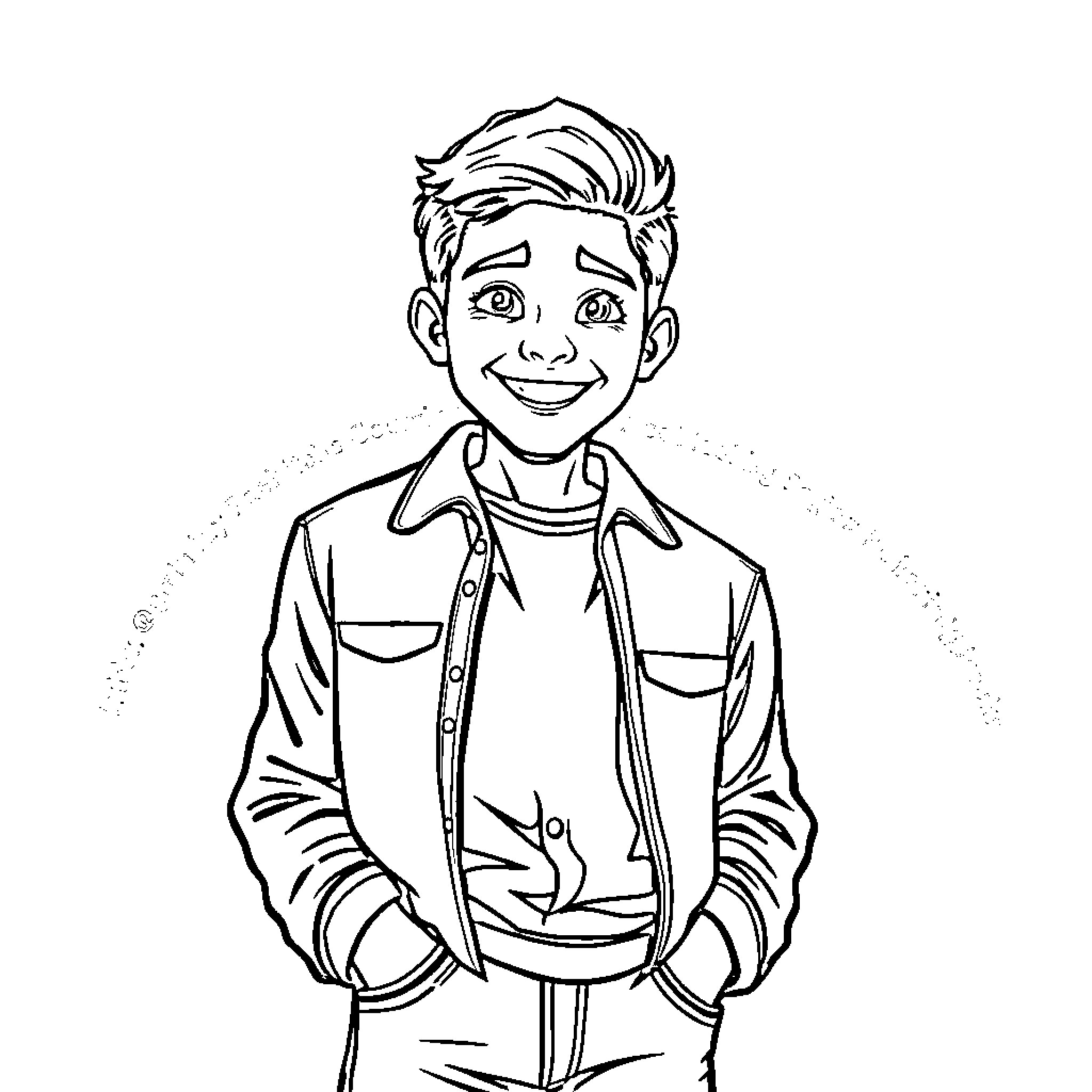 Malachi Barton smiling cheerfully in casual outfit Coloring Page (free black-and-white line drawing printable PDF for all, from beginners to advanced learners, including children, teens, adults, and seniors)
