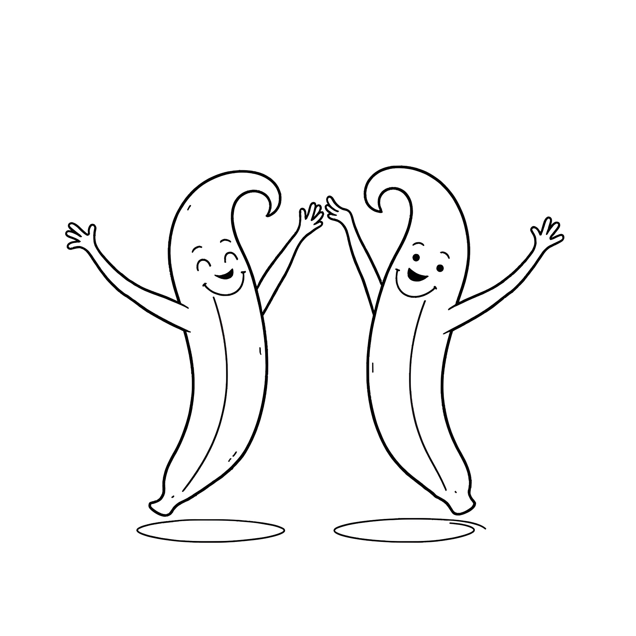 Banana friends celebrating together Coloring Page (free black-and-white line drawing printable PDF for all, from beginners to advanced learners, including children, teens, adults, and seniors)