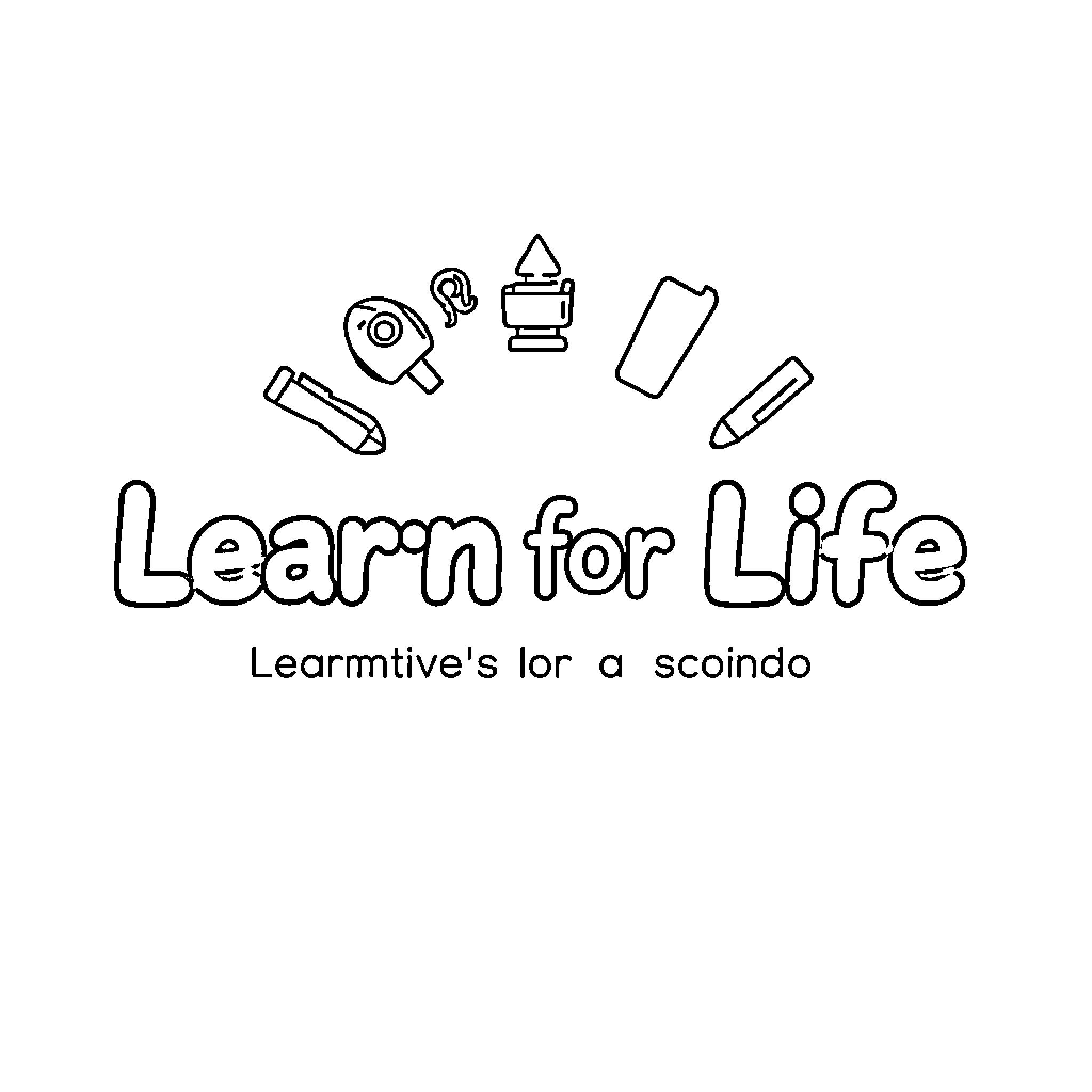 School Logo with Learning Tools and Motivational Tagline Coloring Page (free black-and-white line drawing printable PDF for all, from beginners to advanced learners, including children, teens, adults, and seniors)