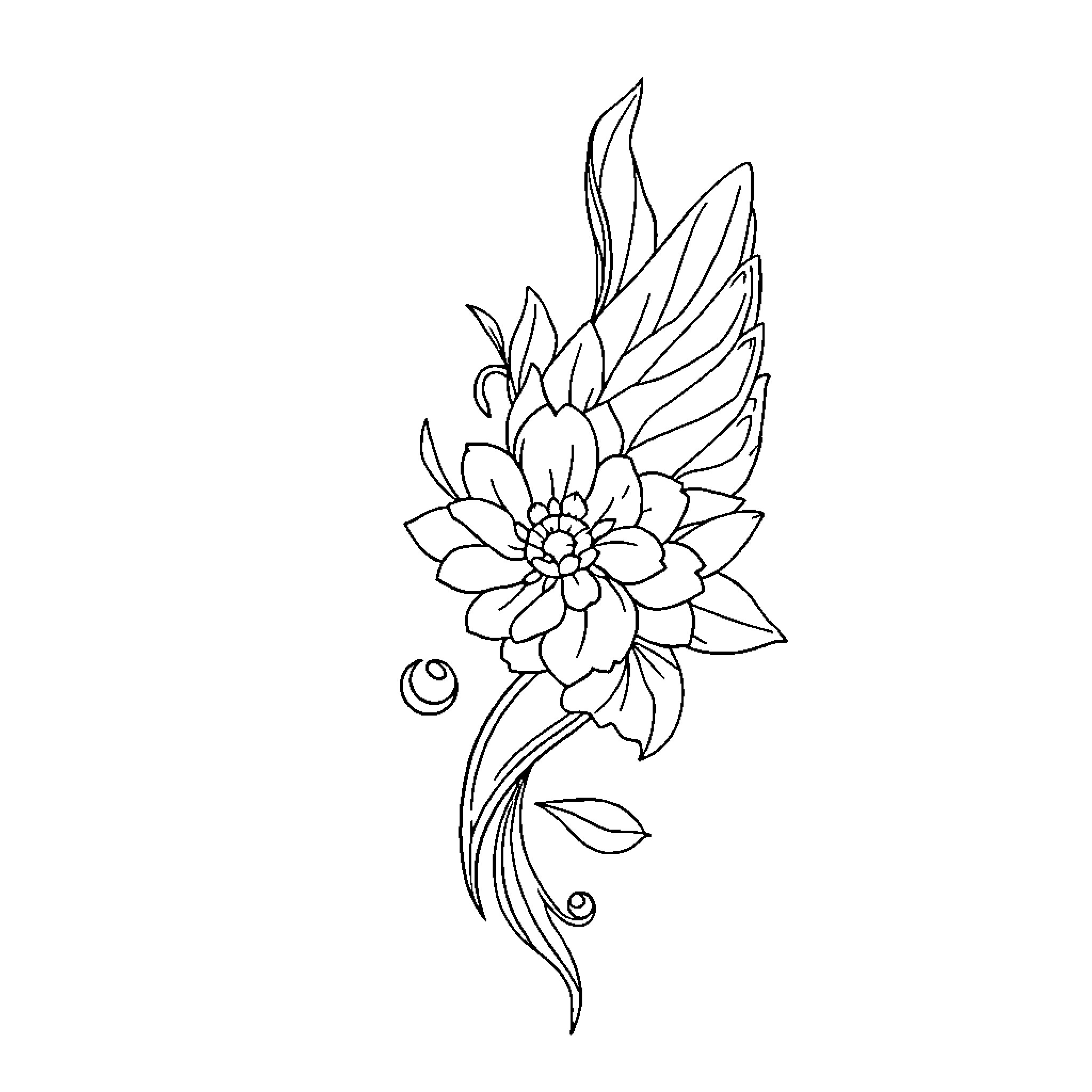 Tattoo of Ornate Floral Arrangement Coloring Page (free black-and-white line drawing printable PDF for all, from beginners to advanced learners, including children, teens, adults, and seniors)