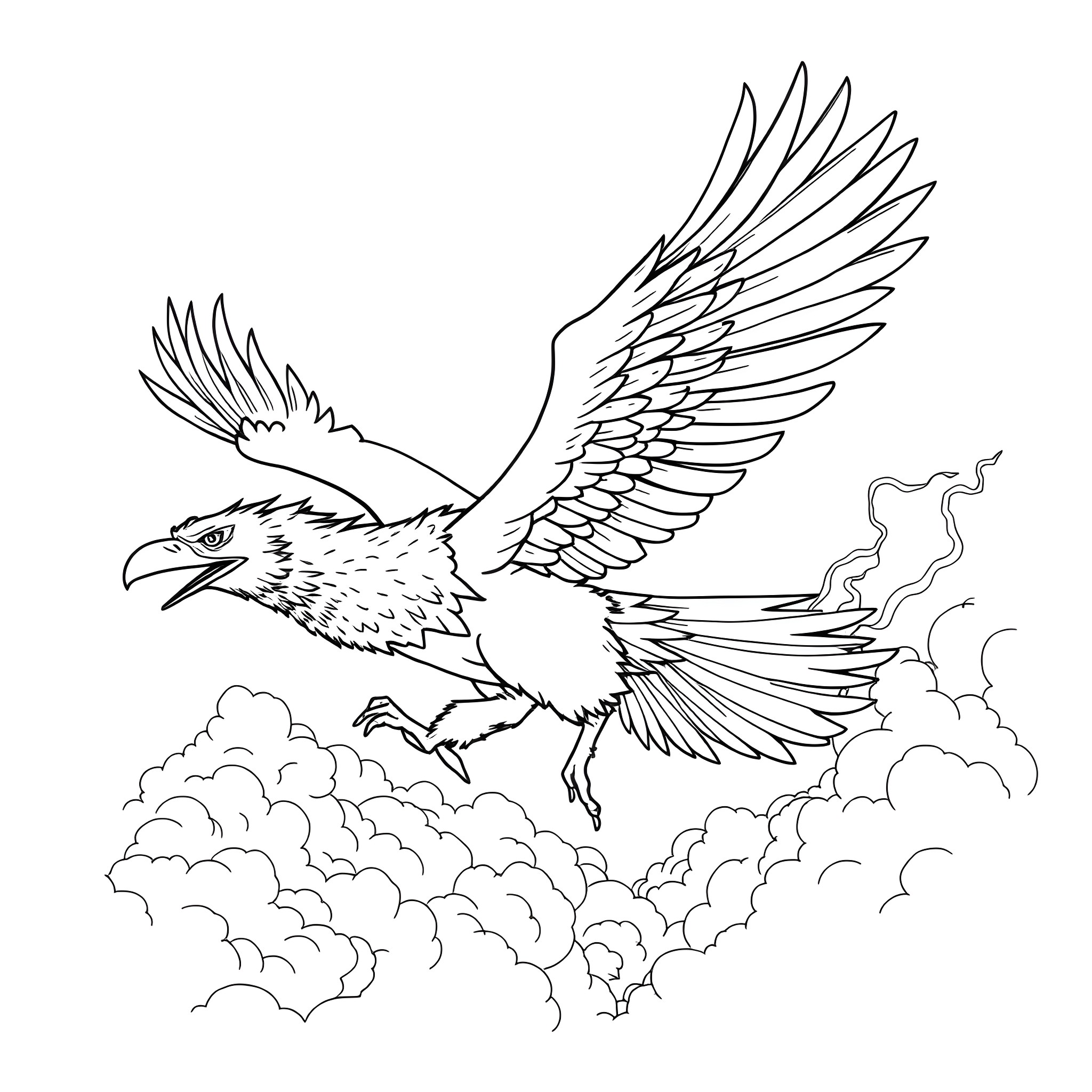 Spirit of the Soaring Eagle Coloring Page (free black-and-white line drawing printable PDF for all, from beginners to advanced learners, including children, teens, adults, and seniors)