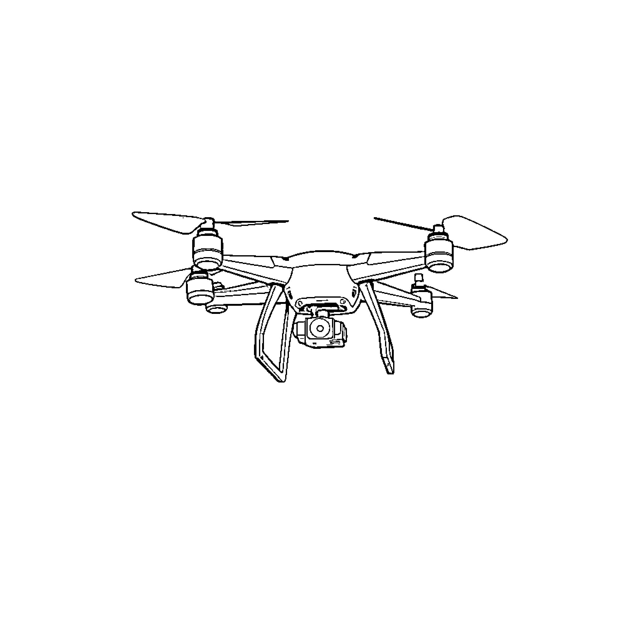 Drone with Camera Hovering Overhead Coloring Page (free black-and-white line drawing printable PDF for all, from beginners to advanced learners, including children, teens, adults, and seniors)