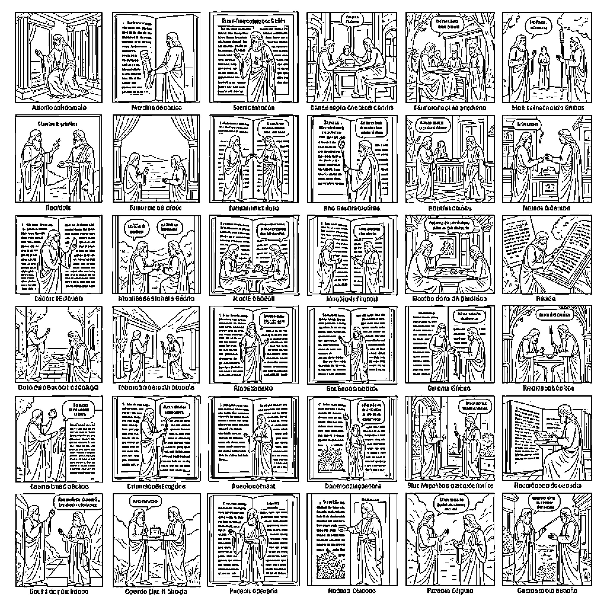 Genesis of Religious Rituals and Interactions Coloring Page (free black-and-white line drawing printable PDF for all, from beginners to advanced learners, including children, teens, adults, and seniors)