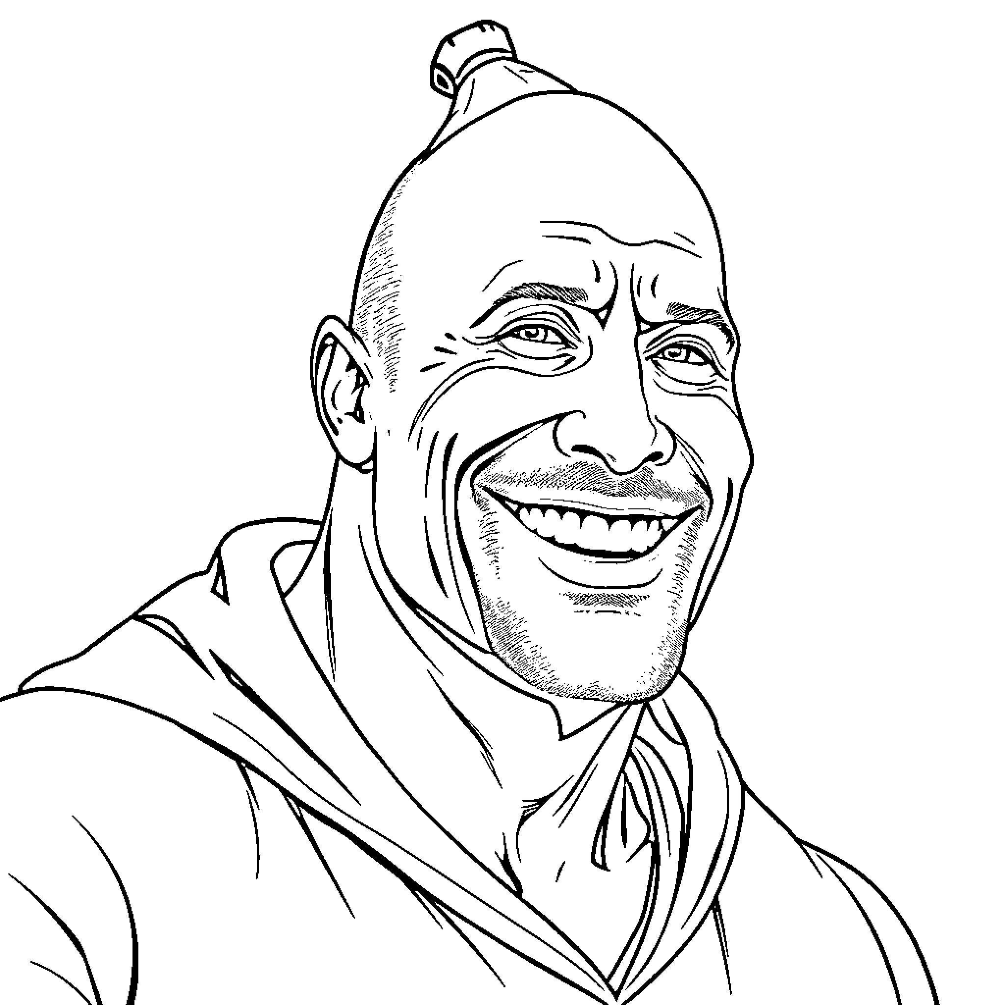 Dwayne Johnson smiling confidently in a portrait Coloring Page (free black-and-white line drawing printable PDF for all, from beginners to advanced learners, including children, teens, adults, and seniors)