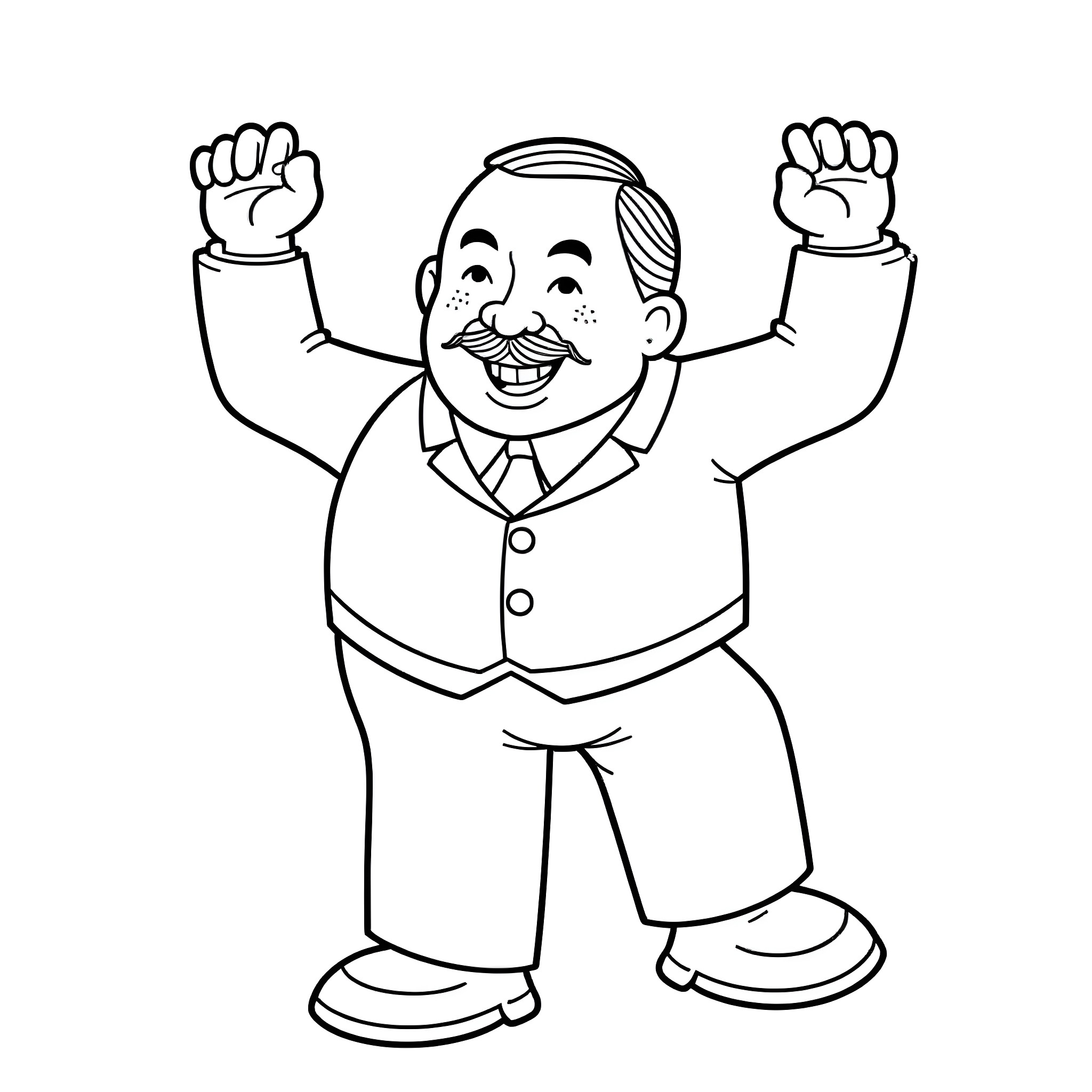Adolf Hitler celebrating with raised fists Coloring Page (free black-and-white line drawing printable PDF for all, from beginners to advanced learners, including children, teens, adults, and seniors)