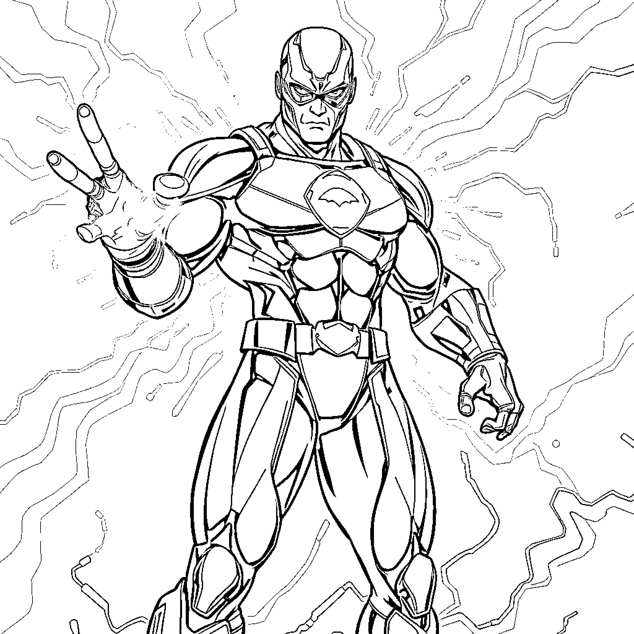 Superhero Using Powerful Electric Abilities Coloring Page (free black-and-white line drawing printable PDF for all, from beginners to advanced learners, including children, teens, adults, and seniors)
