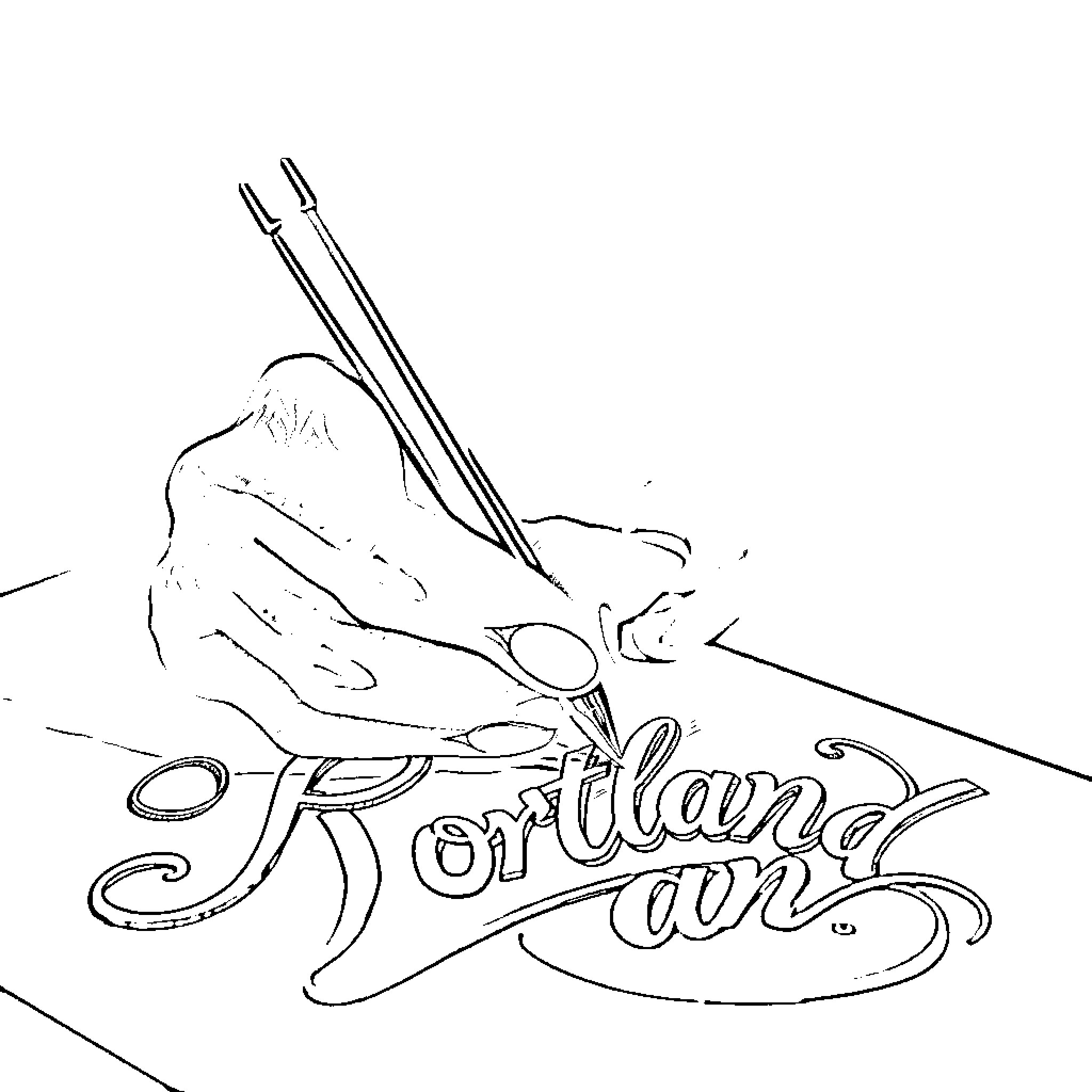 Person writing with calligraphy pen on paper Coloring Page (free black-and-white line drawing printable PDF for all, from beginners to advanced learners, including children, teens, adults, and seniors)