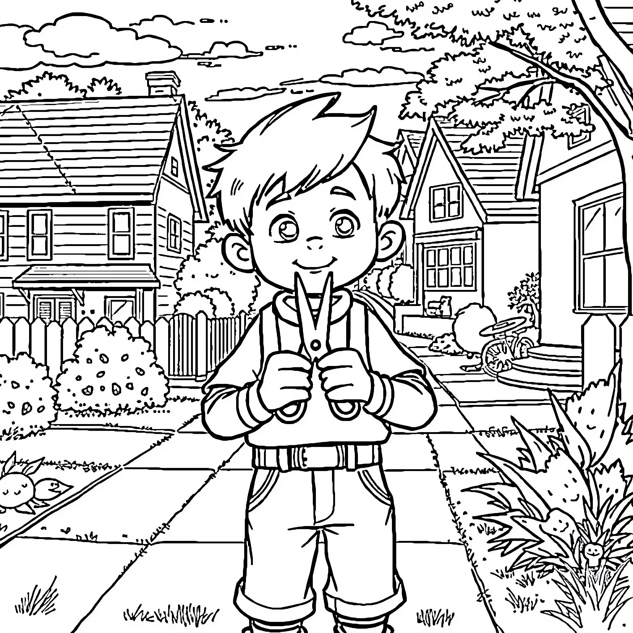 Edward's Colorful Countryside Adventure Coloring Page (free black-and-white line drawing printable PDF for all, from beginners to advanced learners, including children, teens, adults, and seniors)