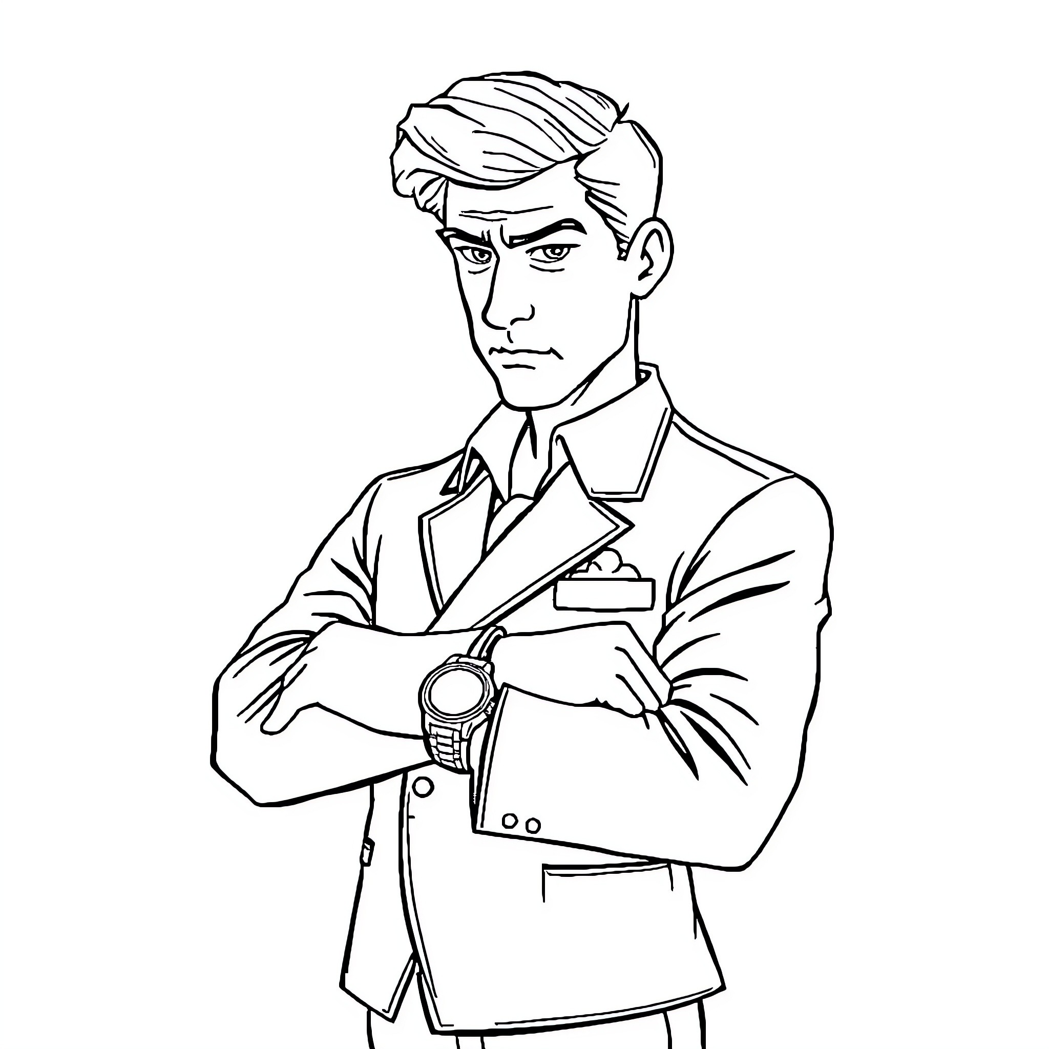 Prince Andrew in a serious and formal pose Coloring Page (free black-and-white line drawing printable PDF for all, from beginners to advanced learners, including children, teens, adults, and seniors)