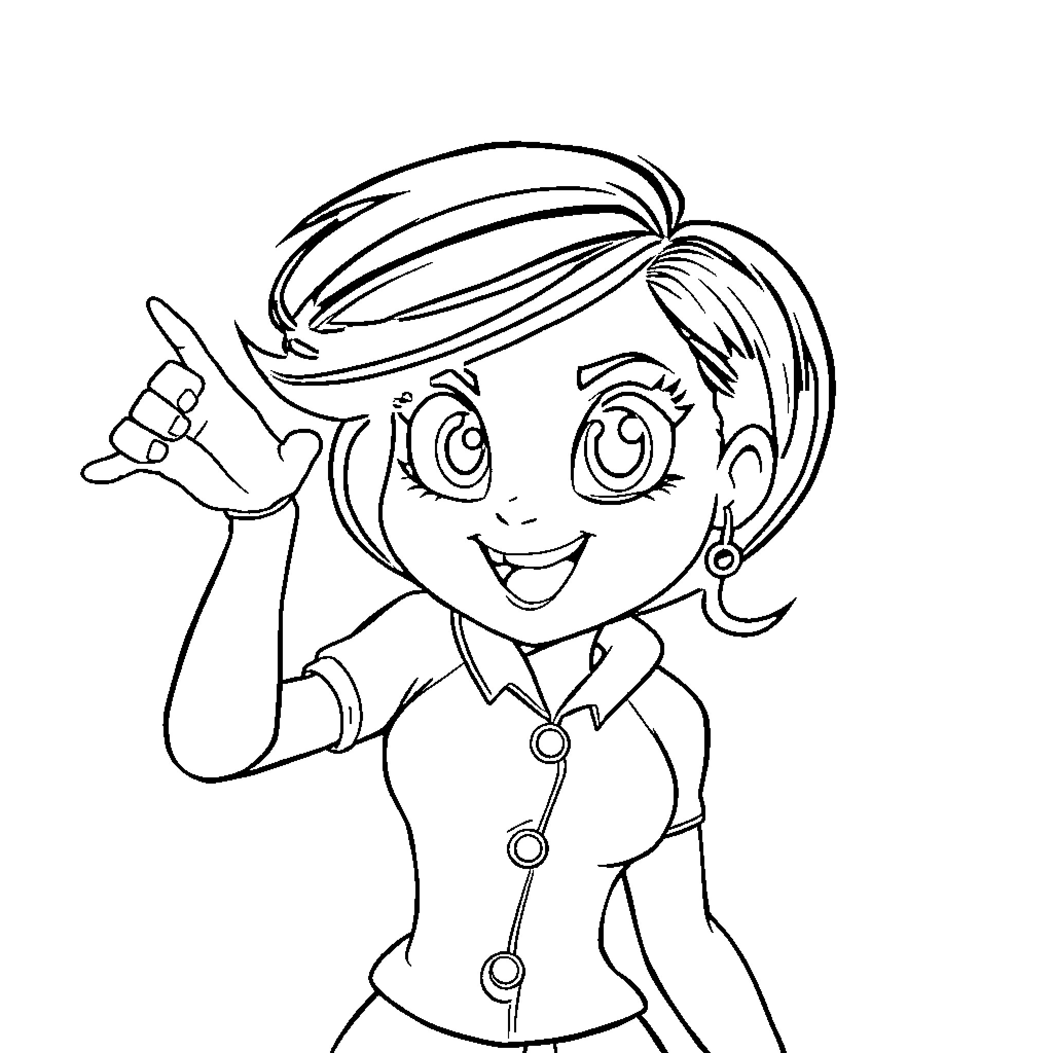 Kim Possible in action with positive attitude Coloring Page (free black-and-white line drawing printable PDF for all, from beginners to advanced learners, including children, teens, adults, and seniors)