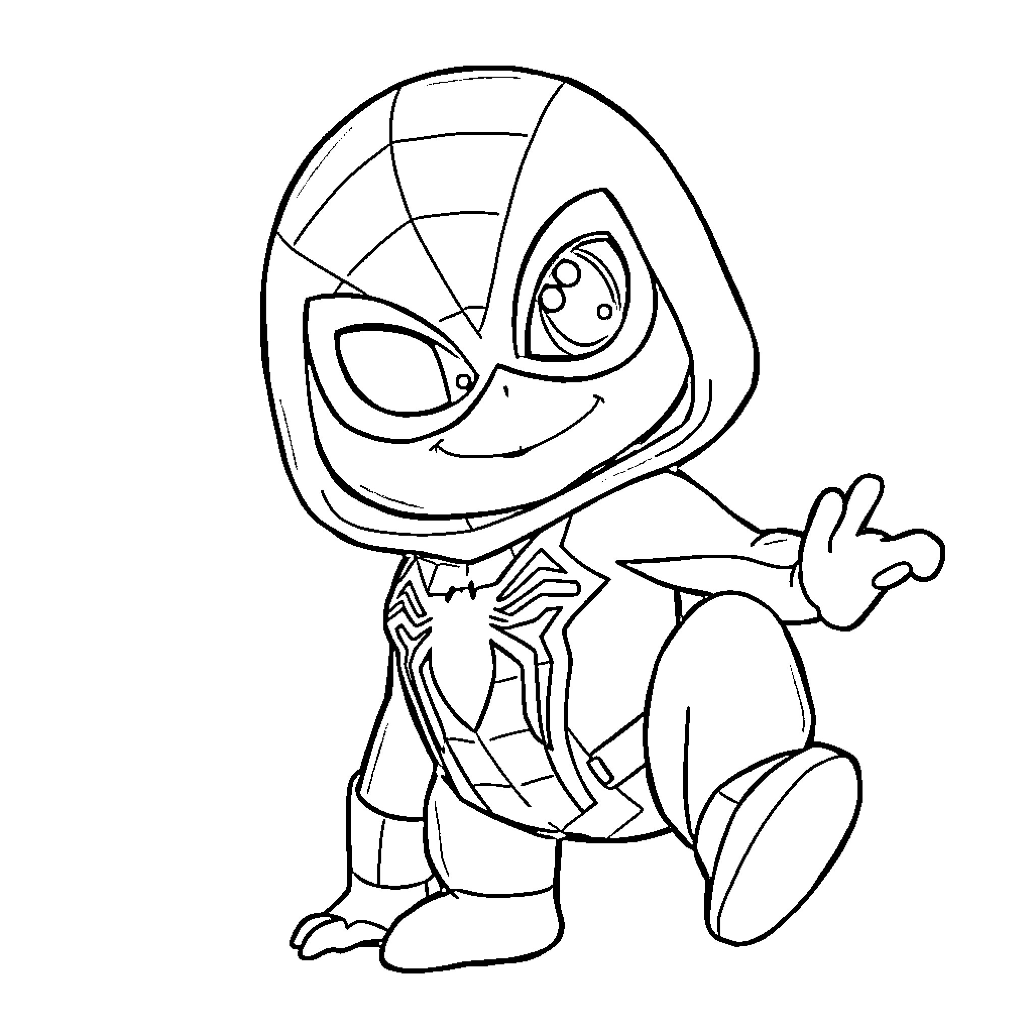 Bluey as Spider-Man in costume Coloring Page (free black-and-white line drawing printable PDF for all, from beginners to advanced learners, including children, teens, adults, and seniors)