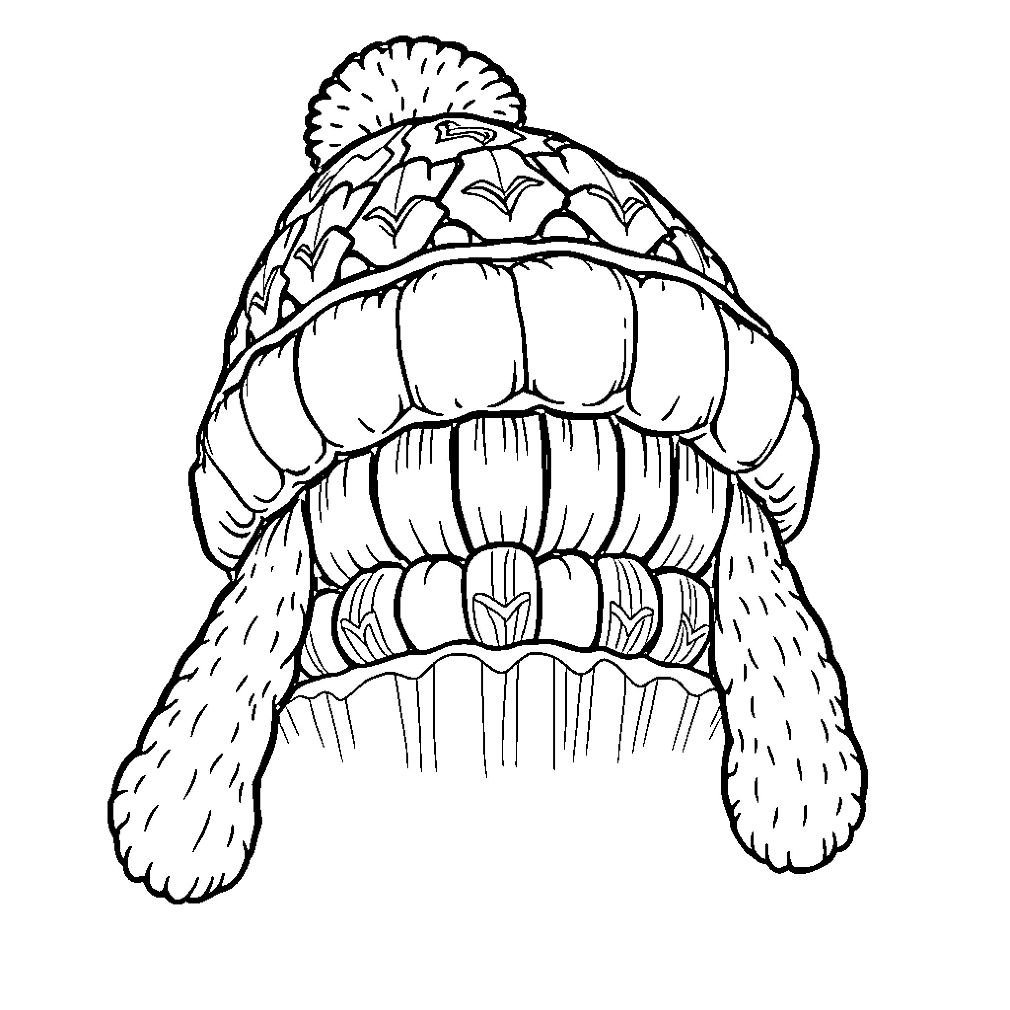 Hat with patterned details and earflaps Coloring Page (free black-and-white line drawing printable PDF for all, from beginners to advanced learners, including children, teens, adults, and seniors)