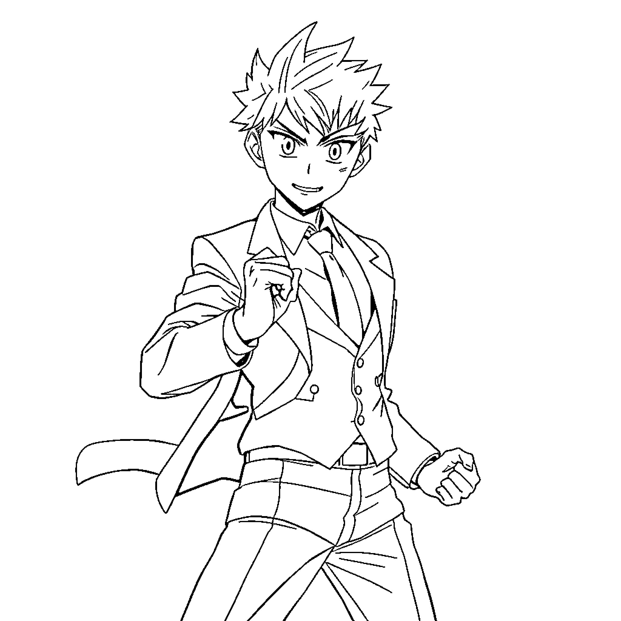 Nanami Kento in a confident pose Coloring Page (free black-and-white line drawing printable PDF for all, from beginners to advanced learners, including children, teens, adults, and seniors)