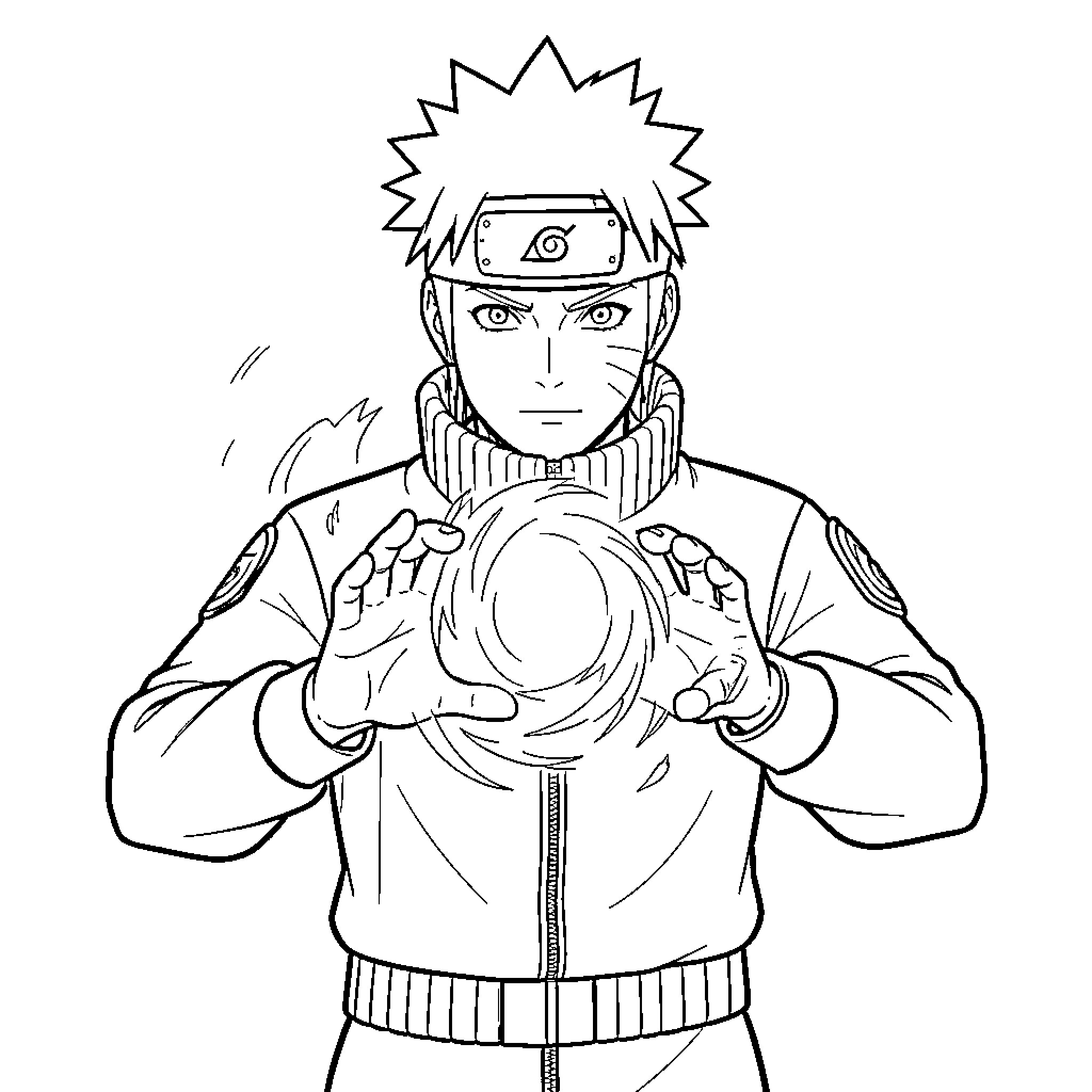 Naruto Unleashing Powerful Jutsu Coloring Page (free black-and-white line drawing printable PDF for all, from beginners to advanced learners, including children, teens, adults, and seniors)