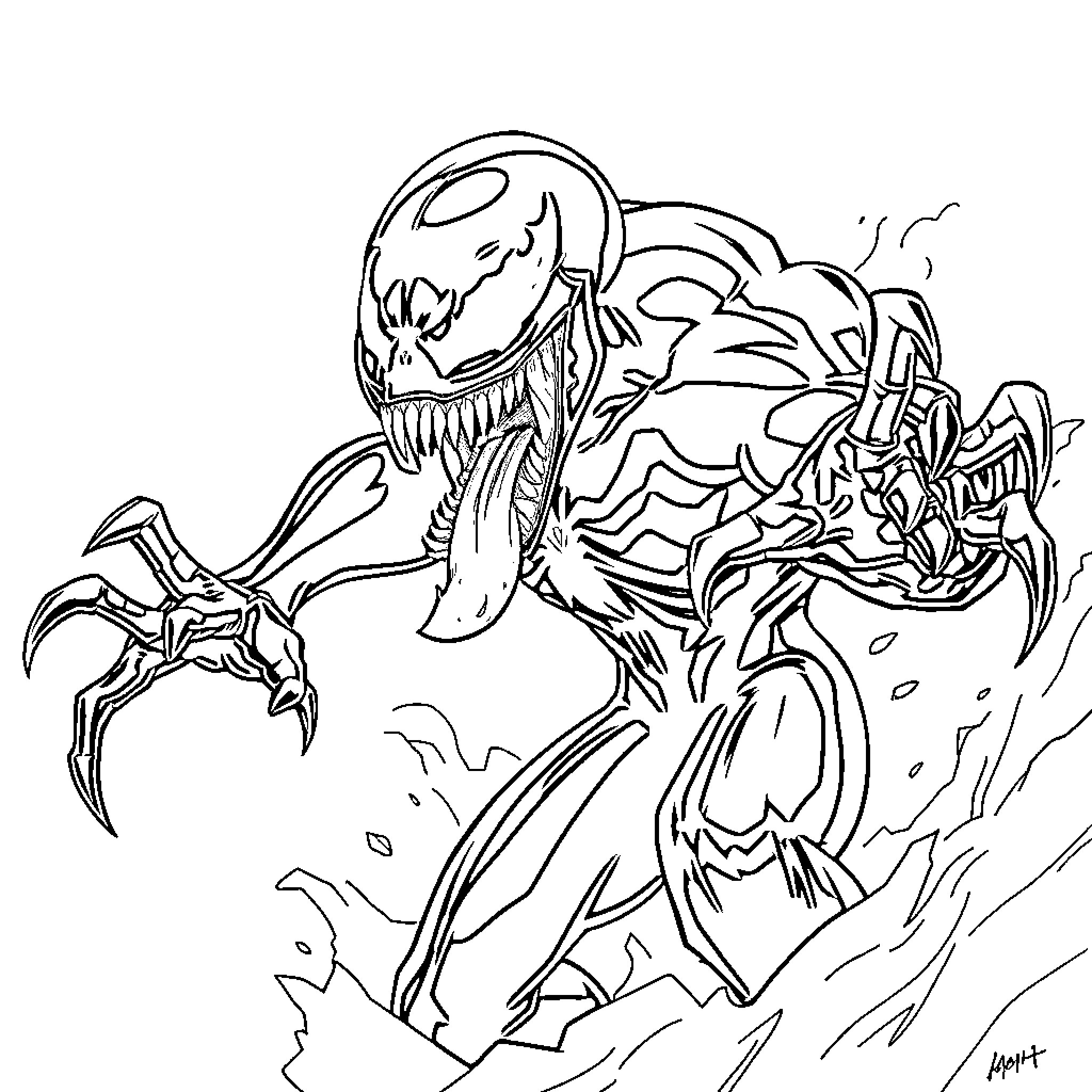 Venom Unleashed: A Sinister Transformation Coloring Page (free black-and-white line drawing printable PDF for all, from beginners to advanced learners, including children, teens, adults, and seniors)
