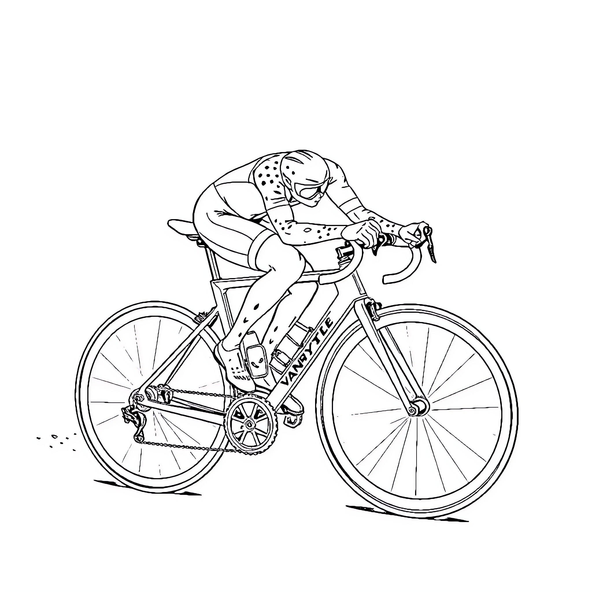 Lynx cyclist riding a road bike Coloring Page (free black-and-white line drawing printable PDF for all, from beginners to advanced learners, including children, teens, adults, and seniors)