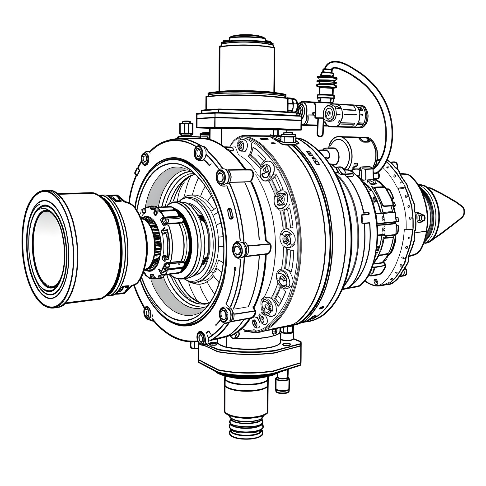 Actuator mechanical components schematic diagram Coloring Page (free black-and-white line drawing printable PDF for all, from beginners to advanced learners, including children, teens, adults, and seniors)