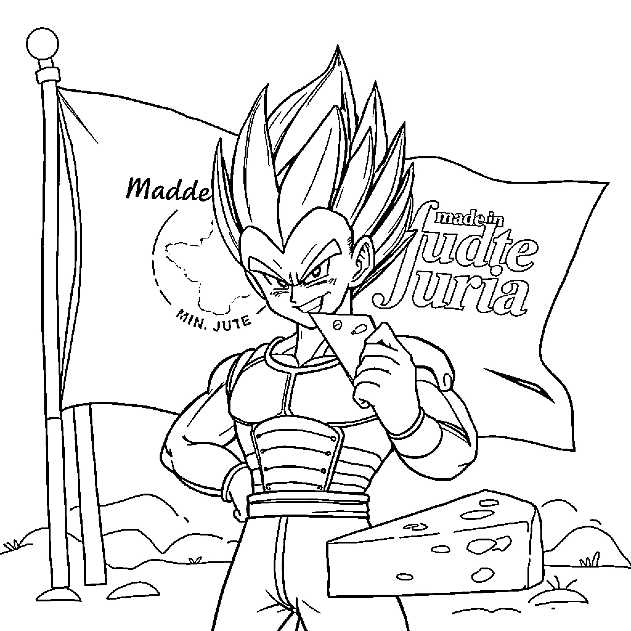 Vegeta's Fierce Determination in Battle Coloring Page (free black-and-white line drawing printable PDF for all, from beginners to advanced learners, including children, teens, adults, and seniors)