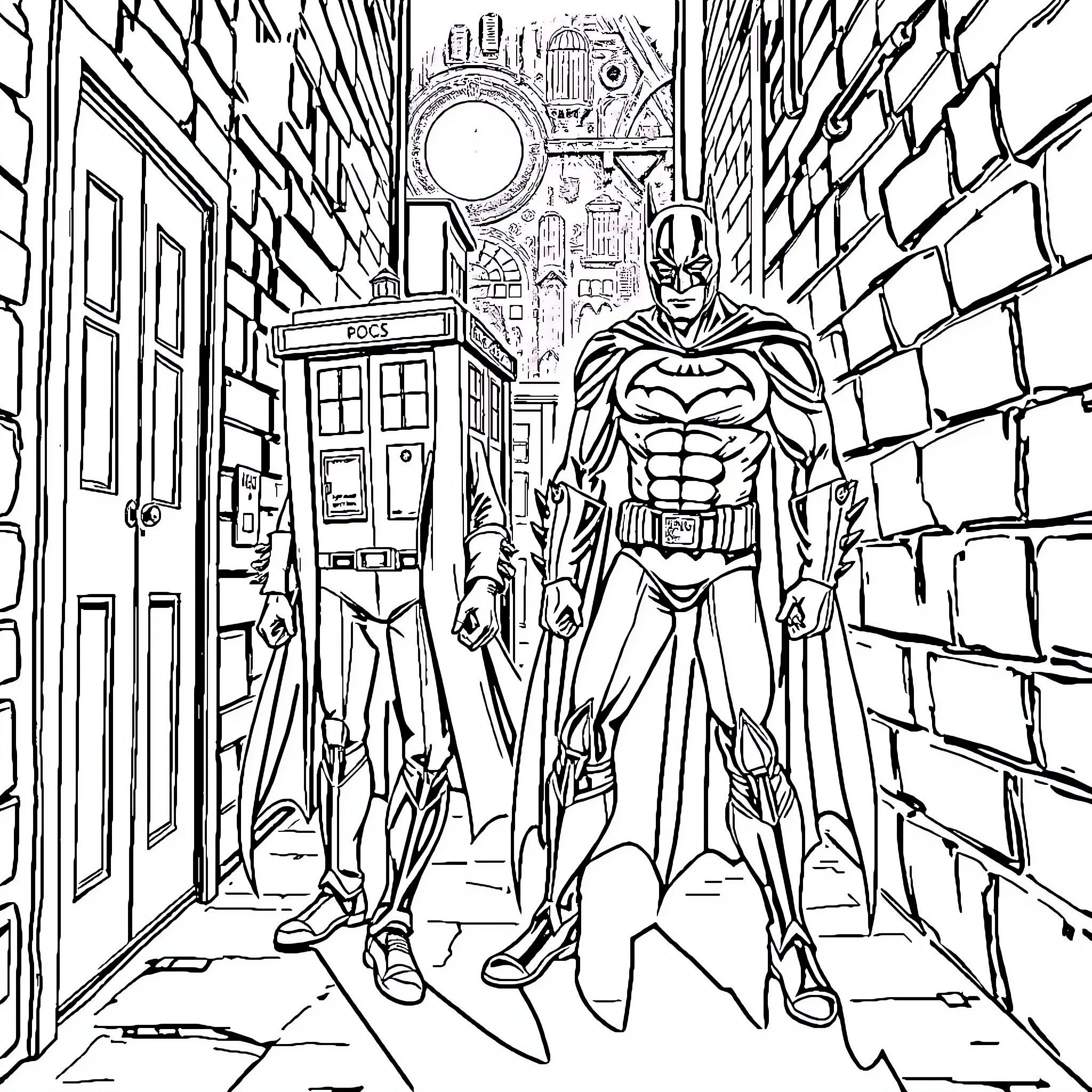 Doctor Who: The Dark Knight's Arrival Coloring Page (free black-and-white line drawing printable PDF for all, from beginners to advanced learners, including children, teens, adults, and seniors)