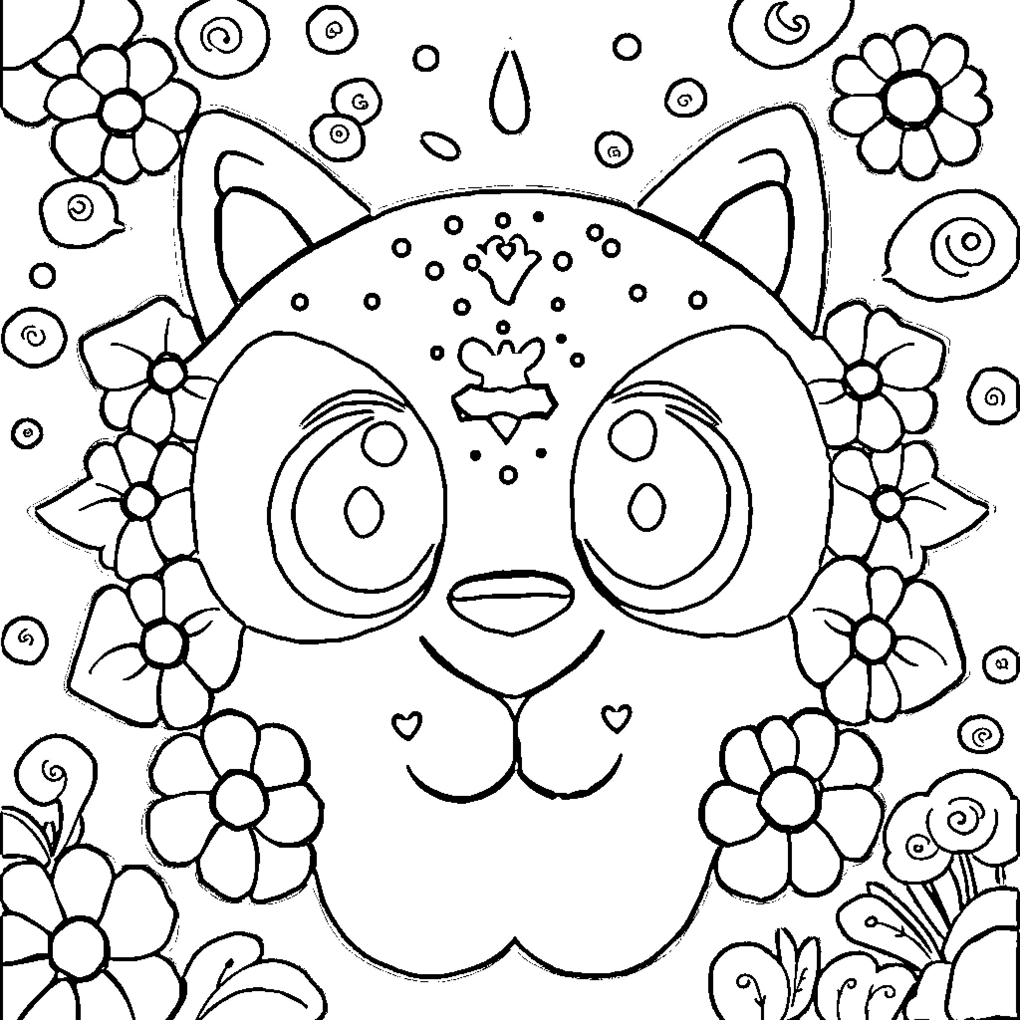 Alphabet Flower Cat Illustration Coloring Page (free black-and-white line drawing printable PDF for all, from beginners to advanced learners, including children, teens, adults, and seniors)