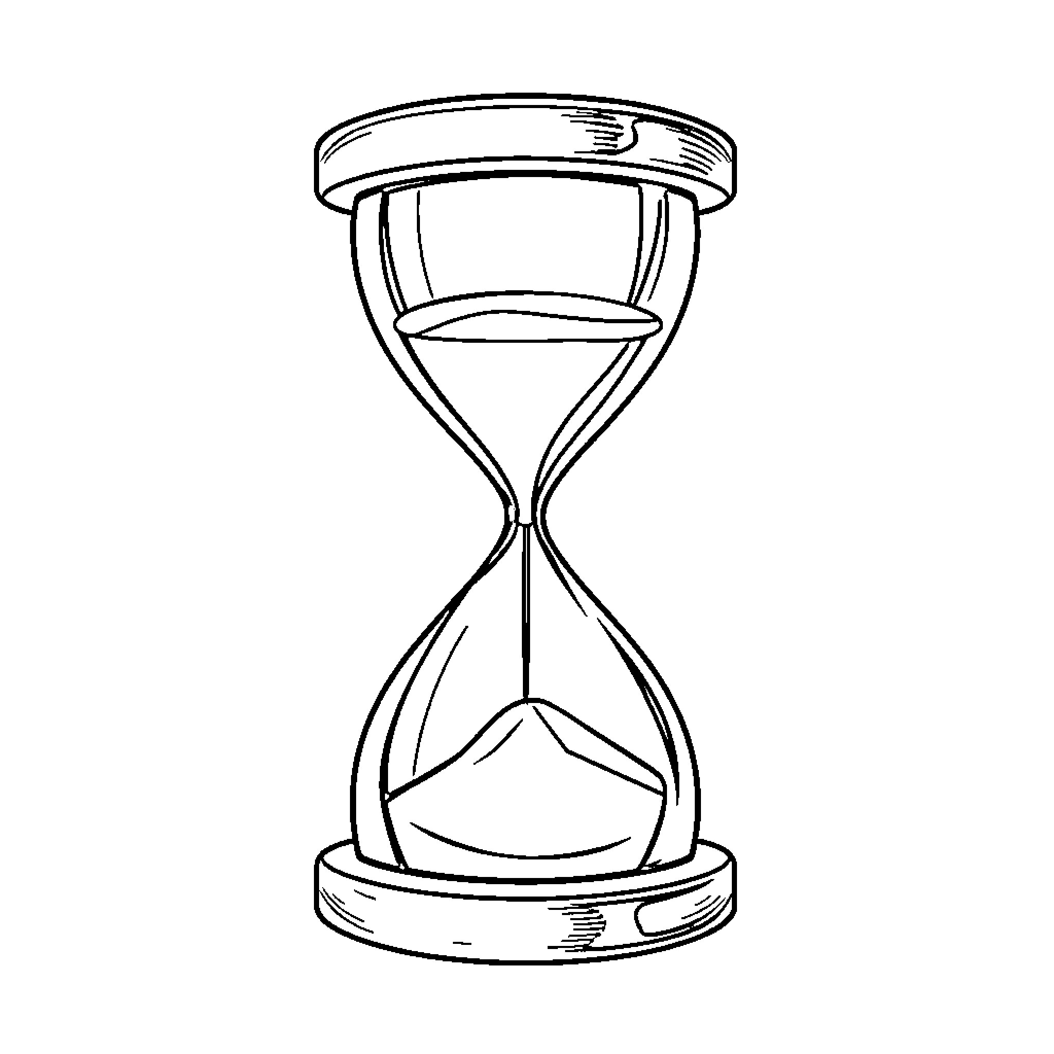 HR Hourglass Time Passing Illustration Coloring Page (free black-and-white line drawing printable PDF for all, from beginners to advanced learners, including children, teens, adults, and seniors)