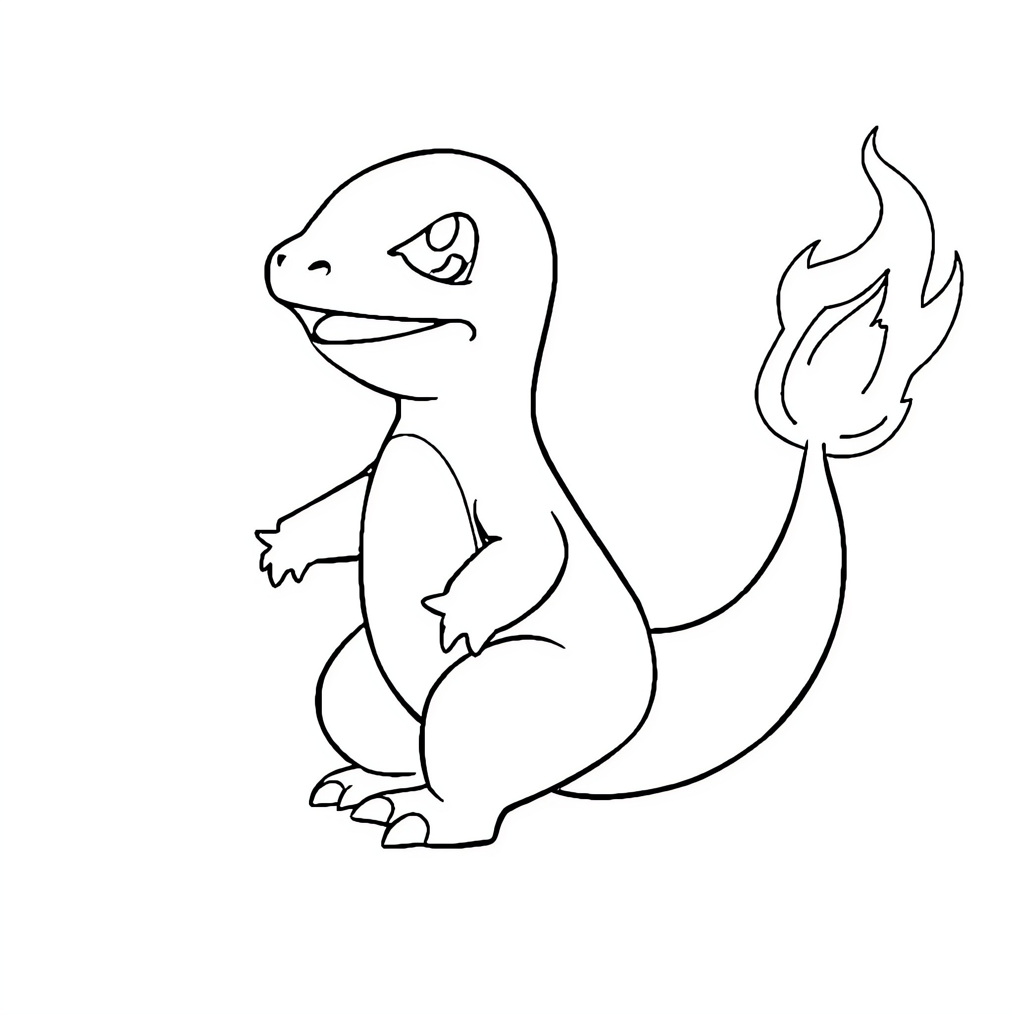 Charmander enjoying the fire within Coloring Page (free black-and-white line drawing printable PDF for all, from beginners to advanced learners, including children, teens, adults, and seniors)